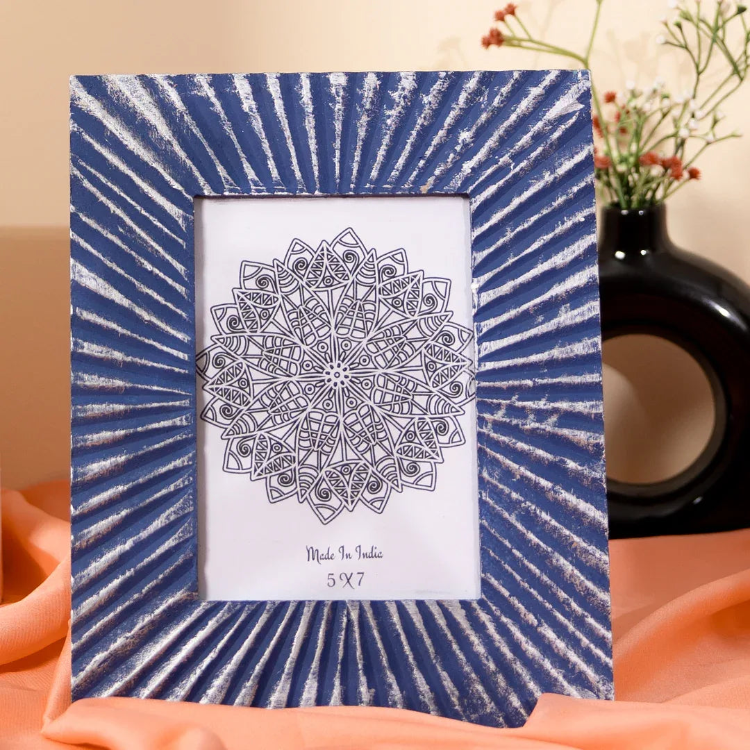 Handcarved Wooden Antique Photo Frame In Royal Blue-Wall Hanging and Table