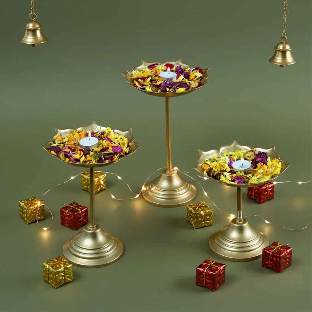 Brass Lotus Urli Stand Set of 3