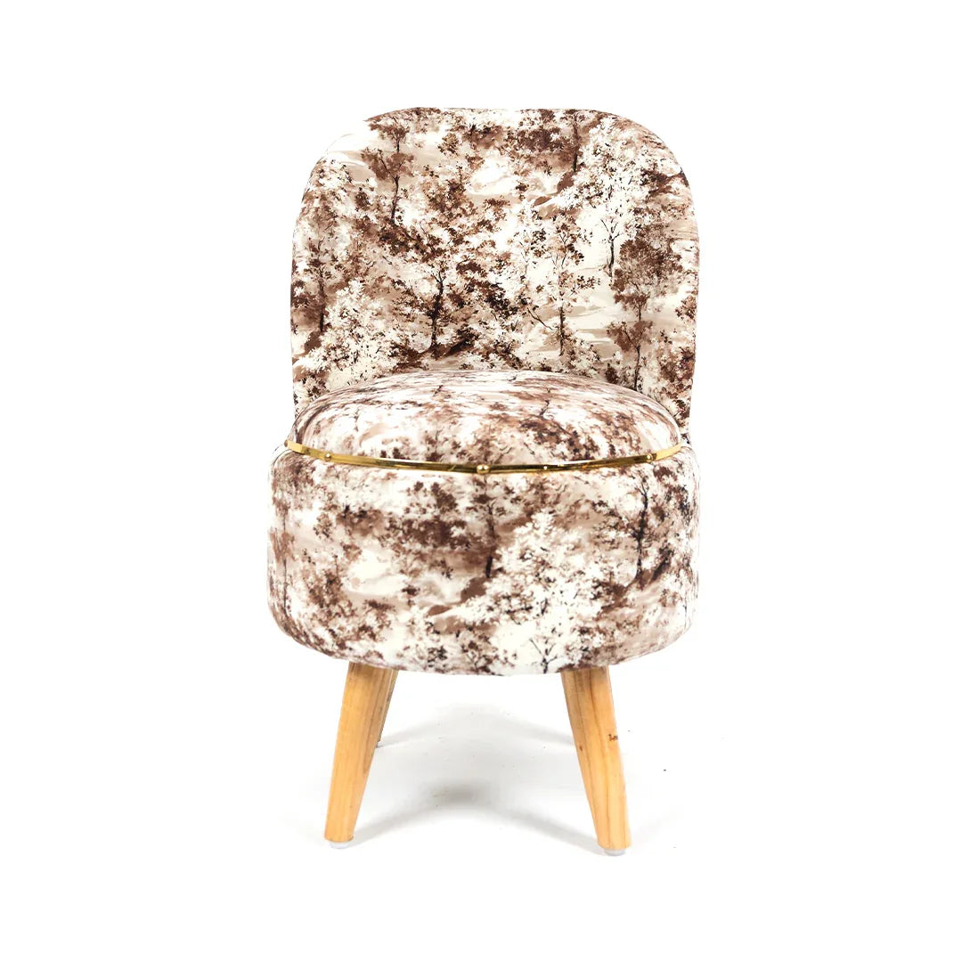 Modern Printed Velvet Chair with Ottoman Stool Combo in Brewed Bean