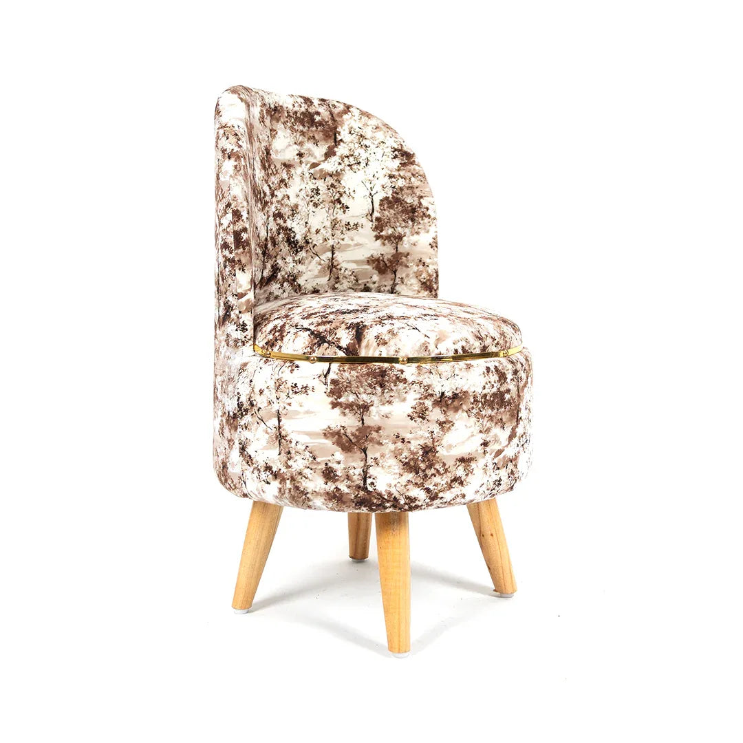 Modern Printed Velvet Chair with Ottoman Stool Combo in Brewed Bean