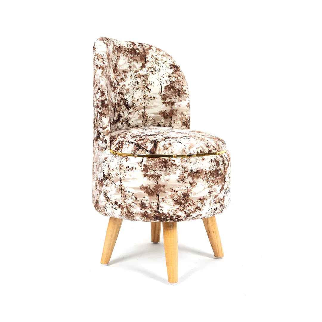 Modern Printed Velvet Chair with Ottoman Stool Combo in Brewed Bean