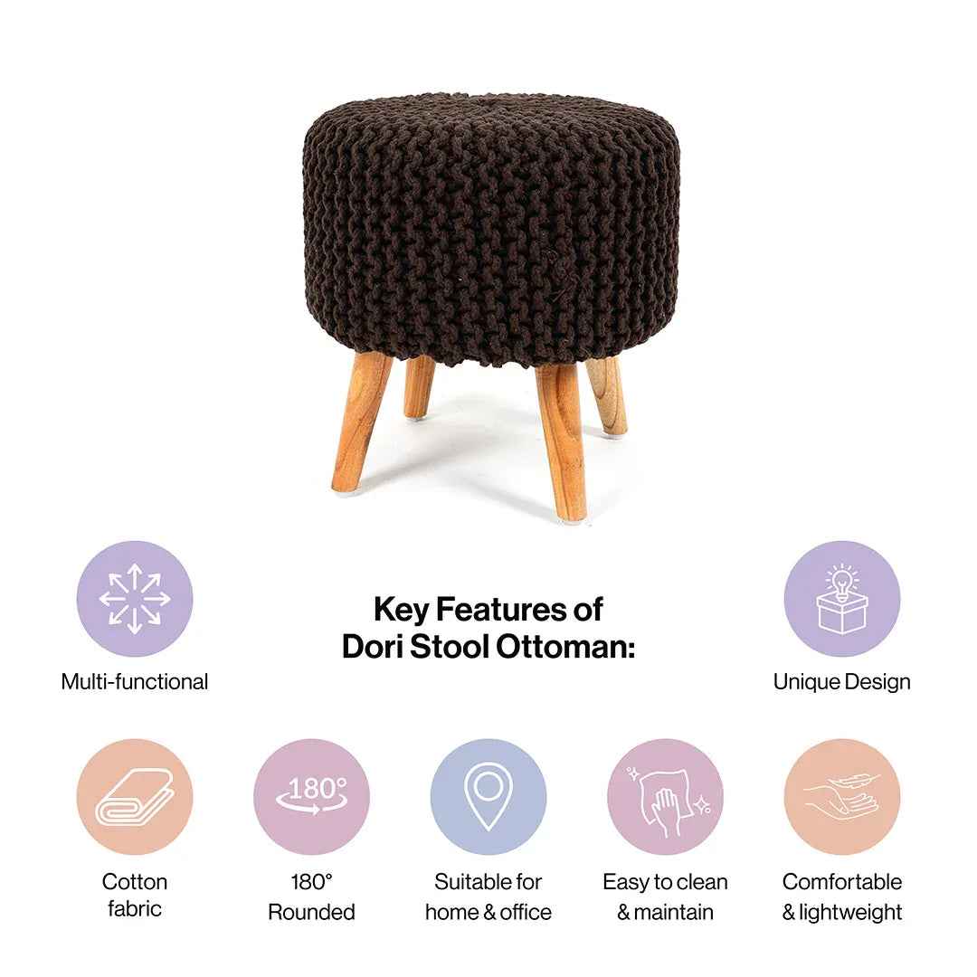 Dori Ottoman Pouffe Stool in Oak Brown
