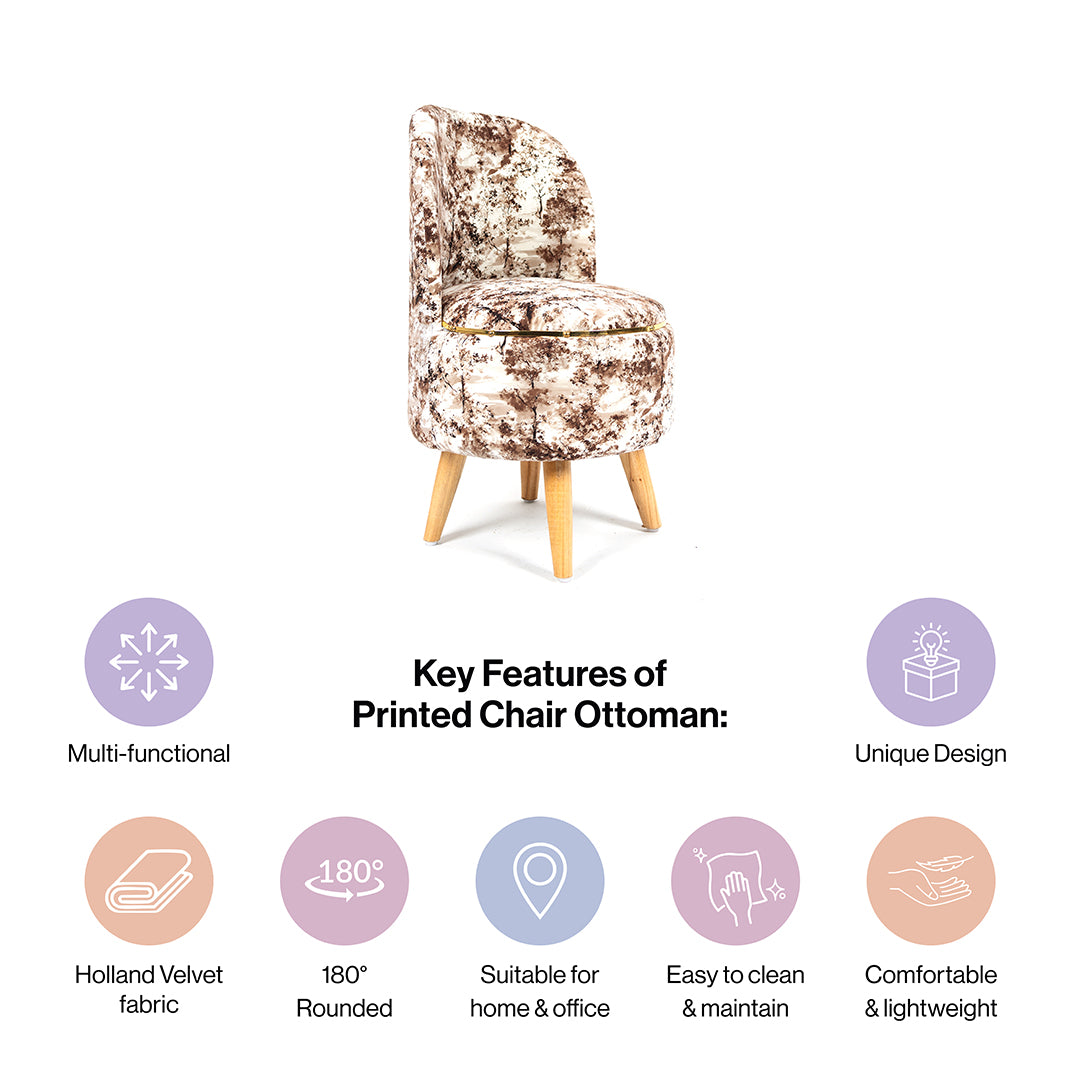 Ottoman Pouffes Print Chair and Stool Combo in Brewed Bean