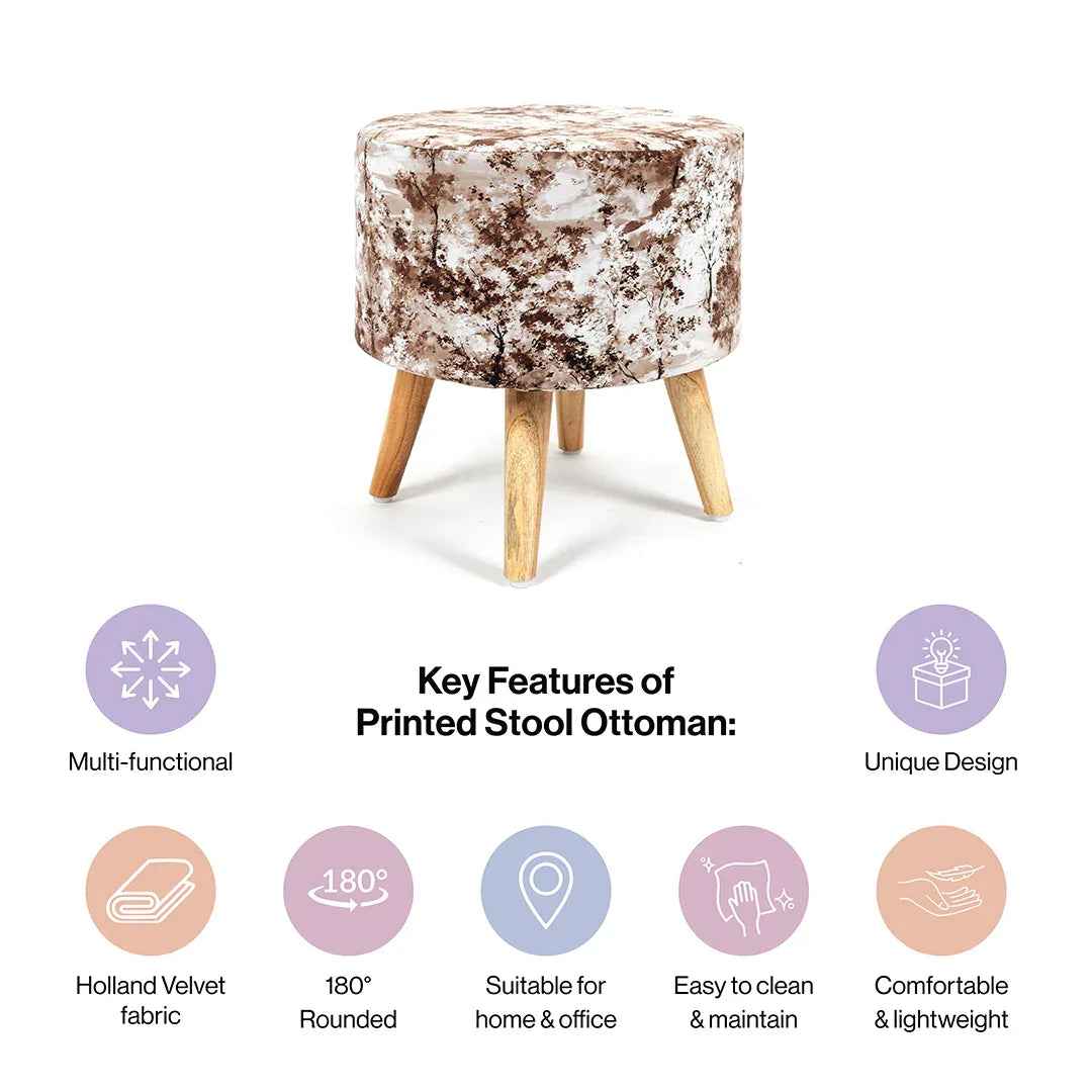 Modern Printed Velvet Chair with Ottoman Stool Combo in Brewed Bean