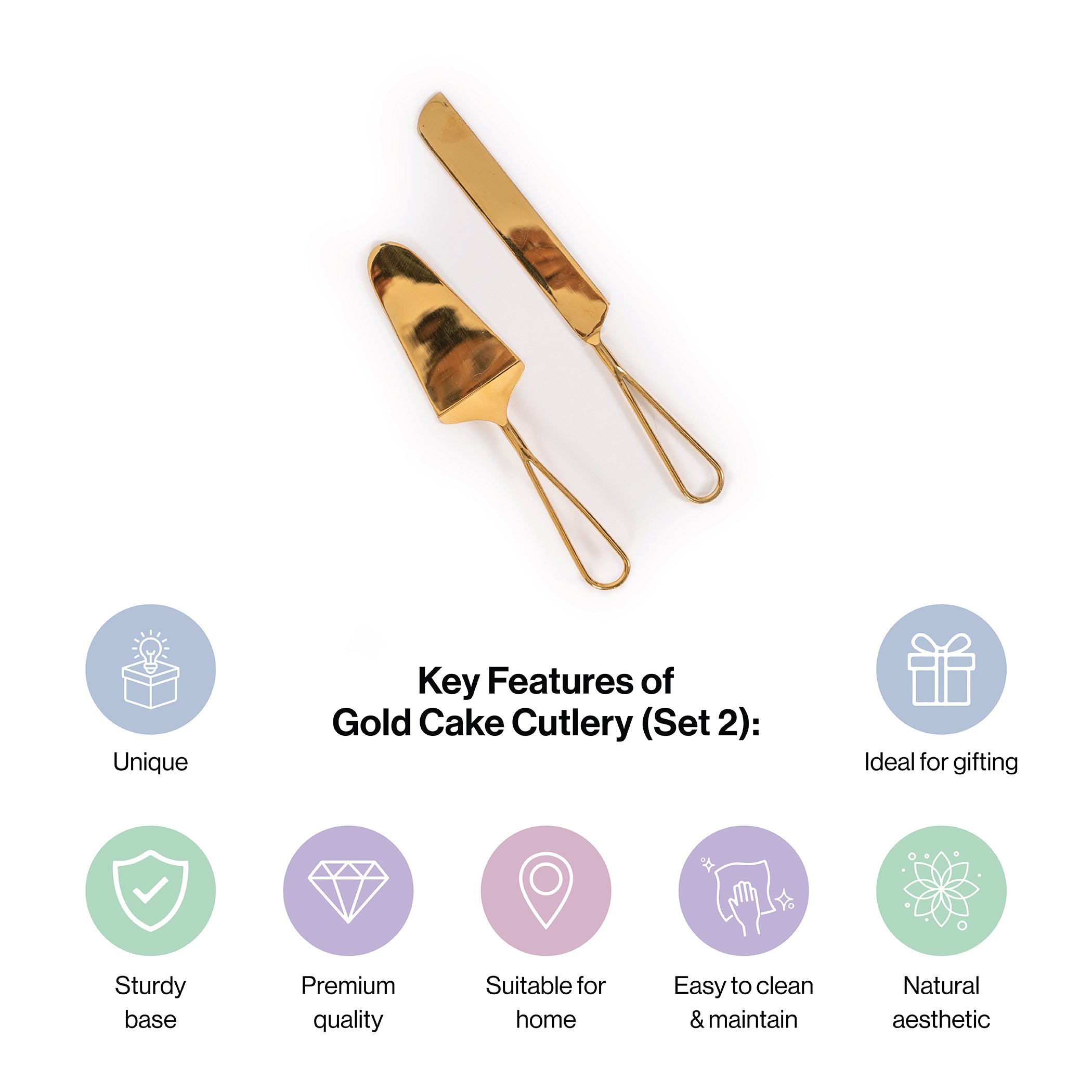 Gold Finish Cake Cutlery Set of 2