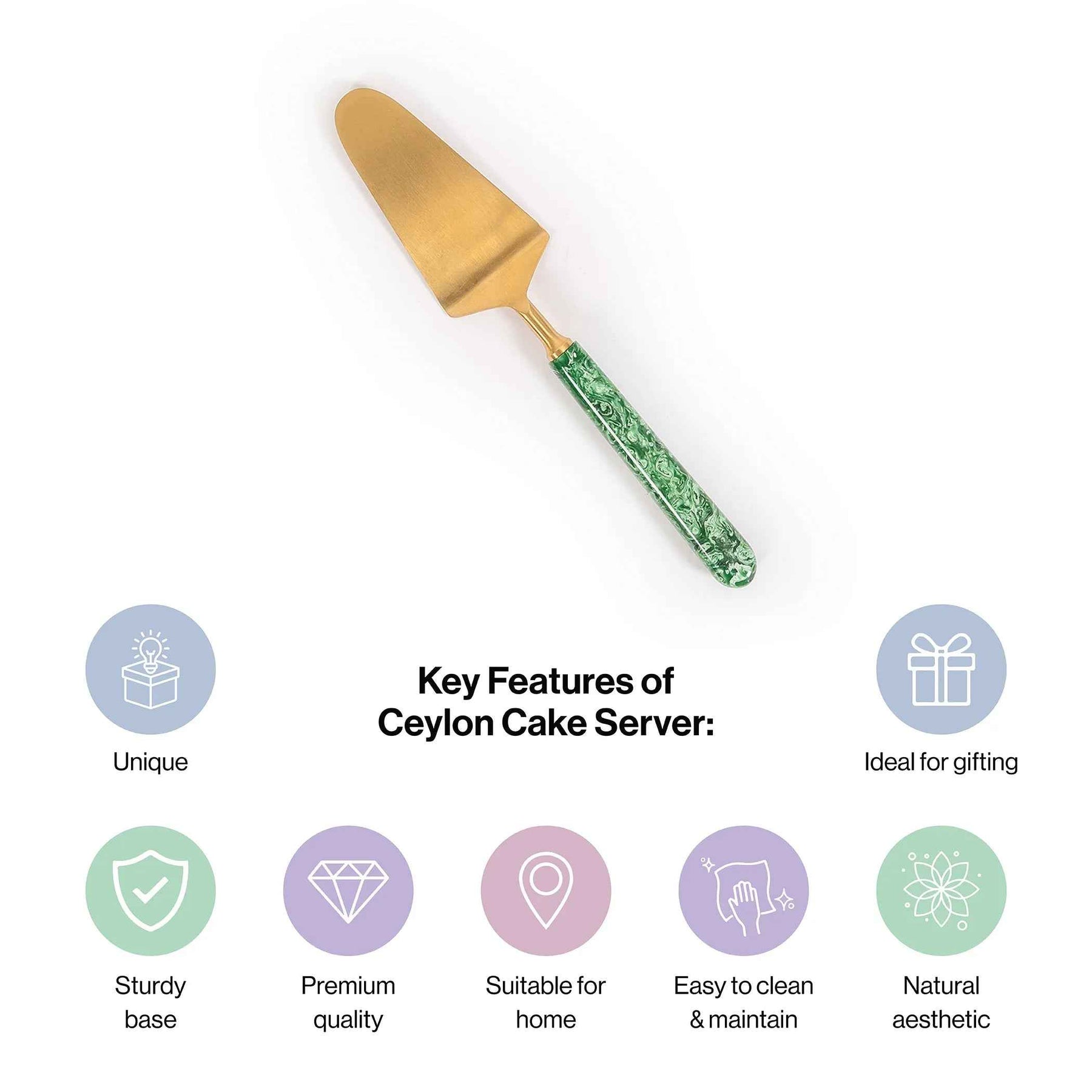 Premium Gold Cake Server with Emerald Handle