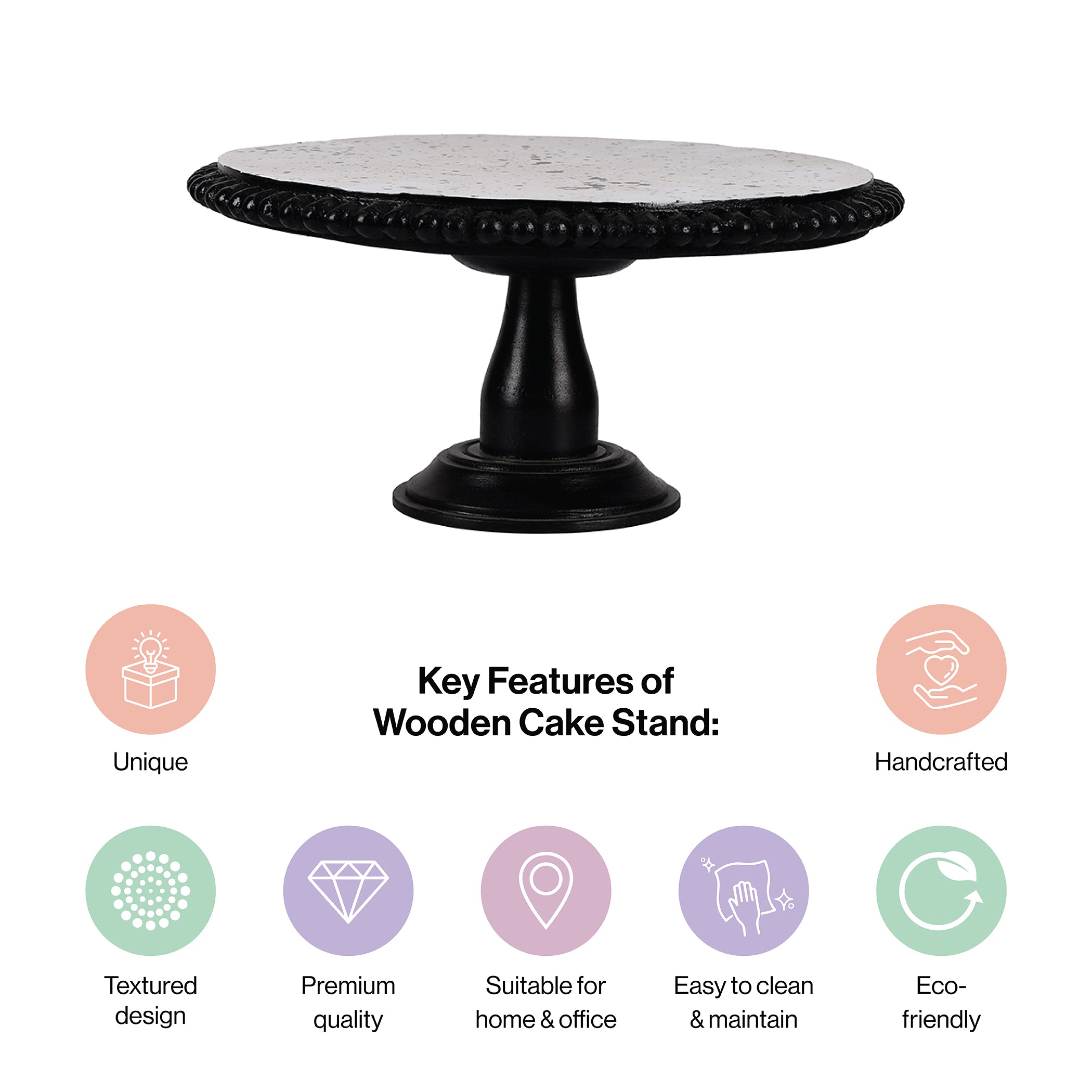 Black and White Printed Mango Wood Cake Stand