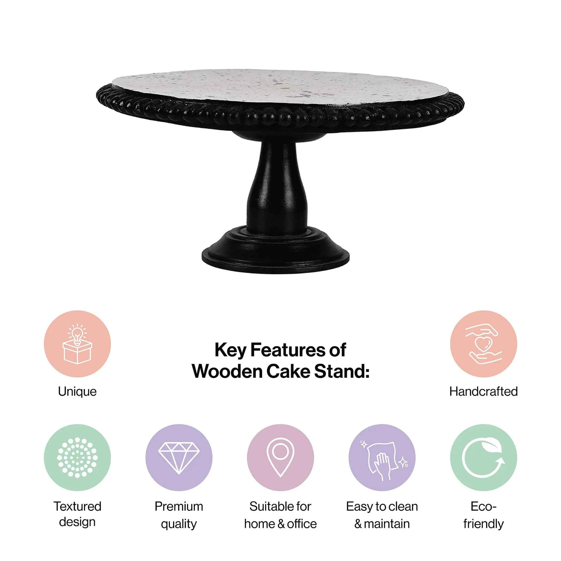 Black and White Printed Mango Wood Cake Stand