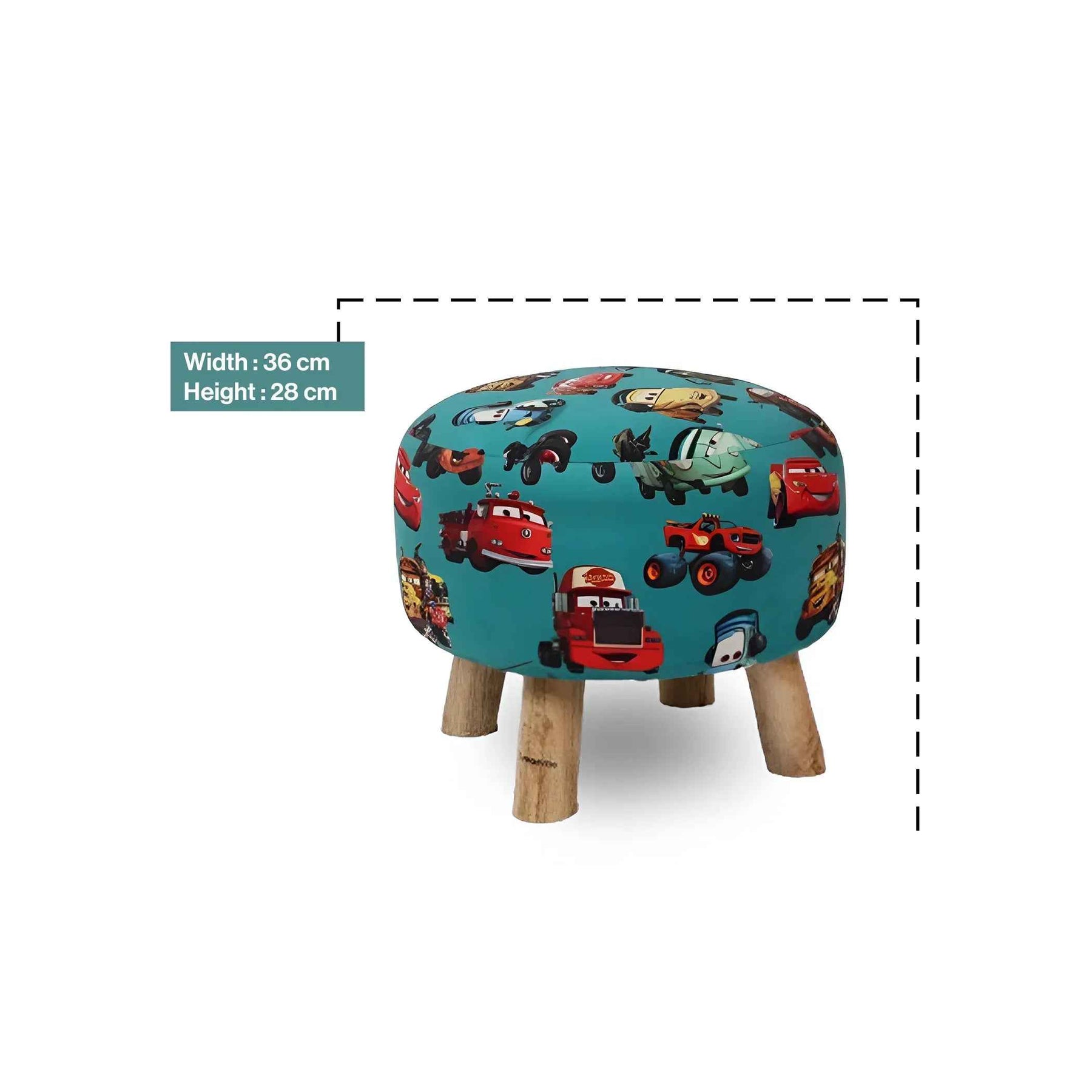 Kids Printed Round Ottoman Stool in Pixar Cars Edition