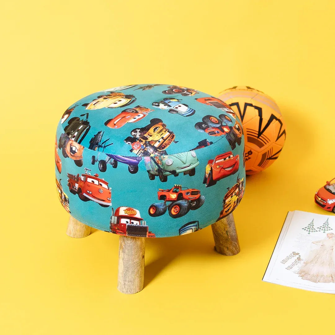 Kids Printed Round Ottoman Stool in Pixar Cars Edition
