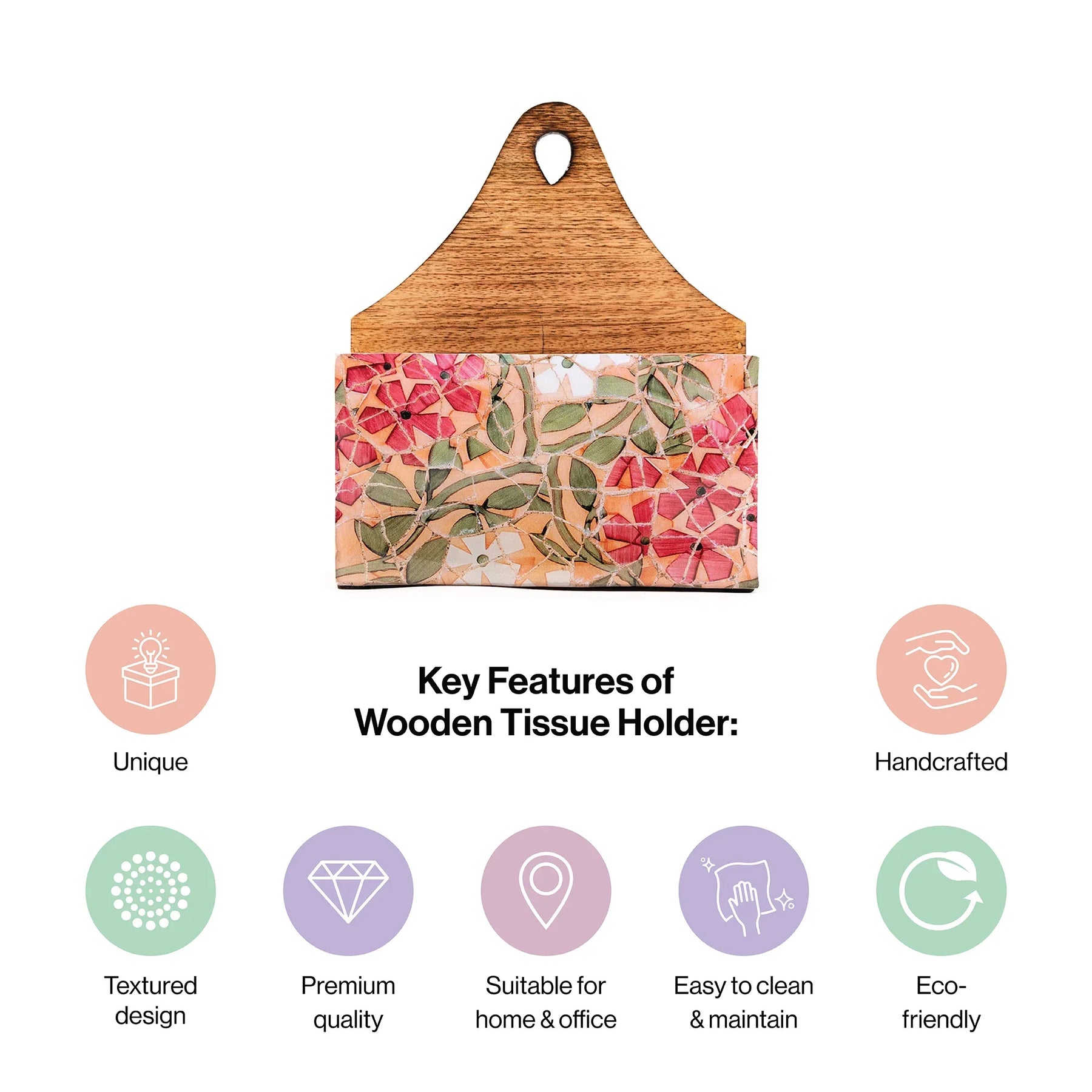 Hand-painted Mango Wooden Tissue & Cutlery holder in Mosaic Pattern