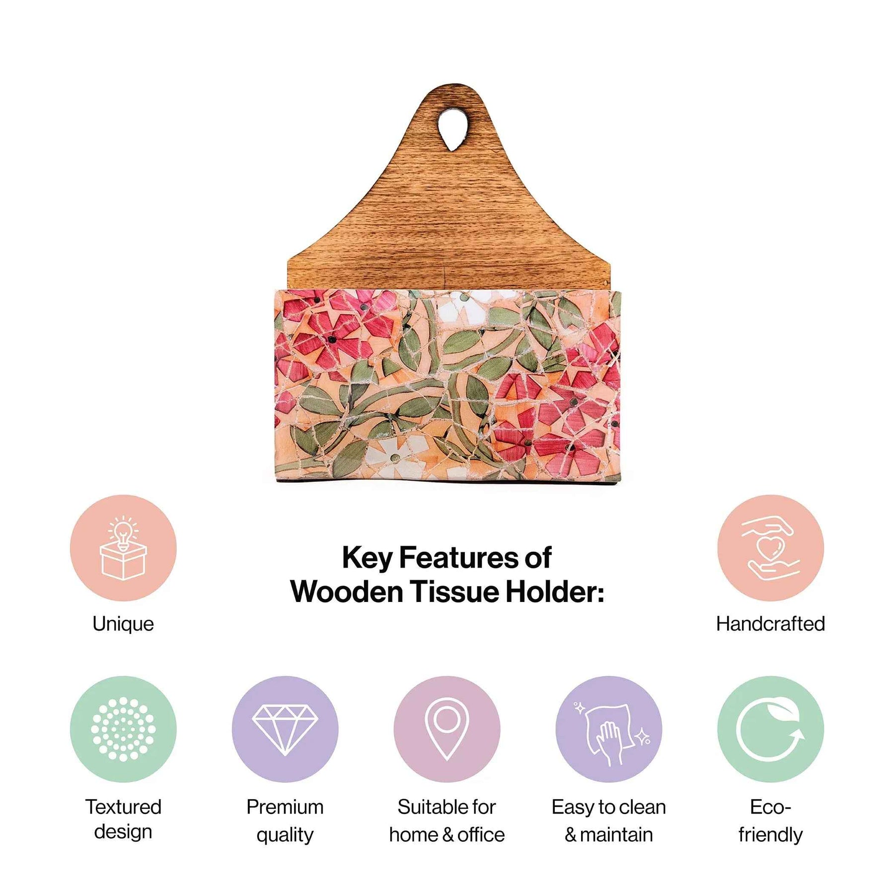 Decorative Mango Wood Tissue Holder with Mosaic Design