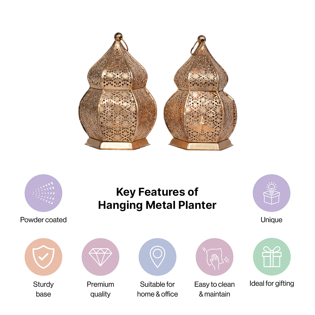 Copper Polish Moroccan Style Lanterns Set of 2