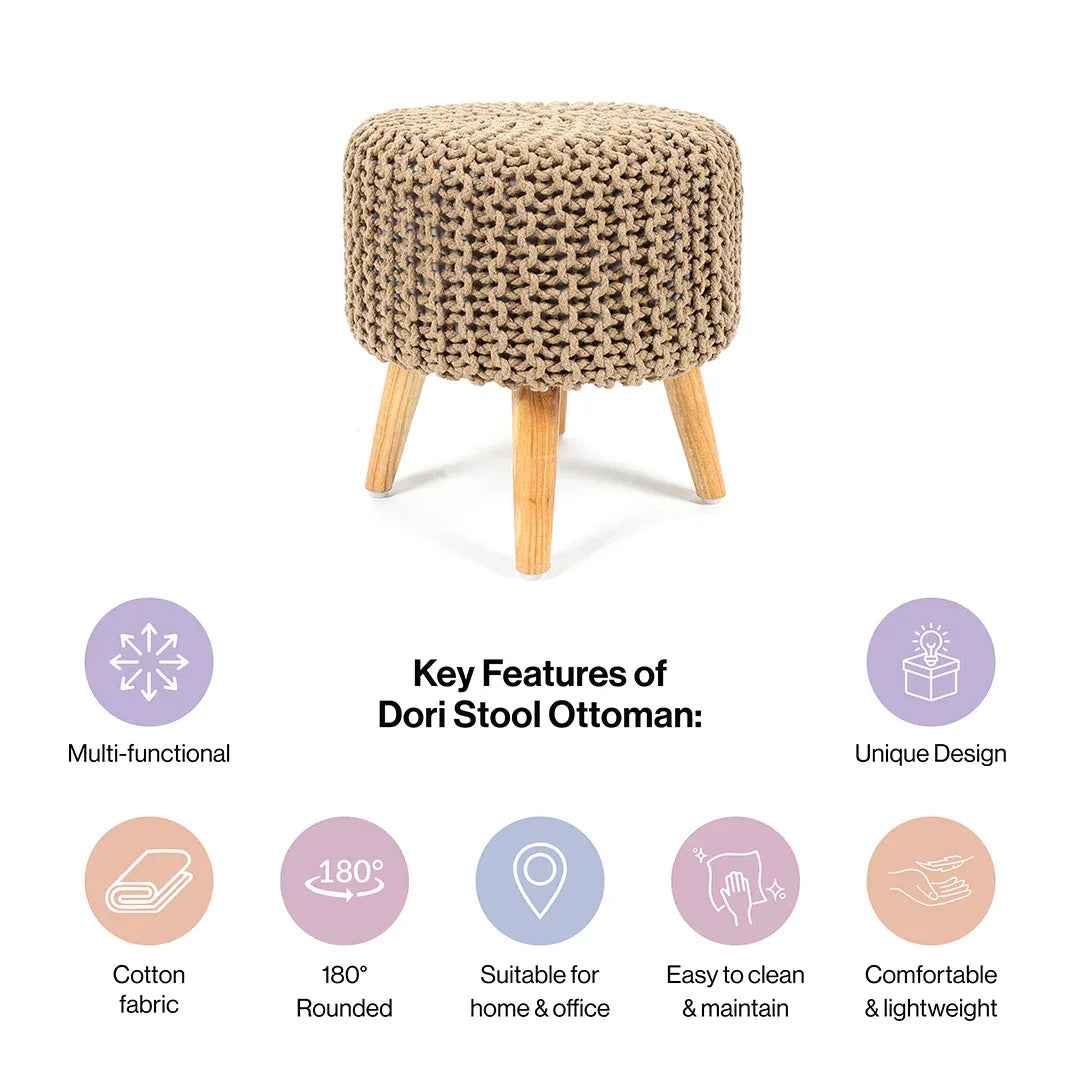 Round Dori Ottoman Pouffe Stool Set of 2 in Cream