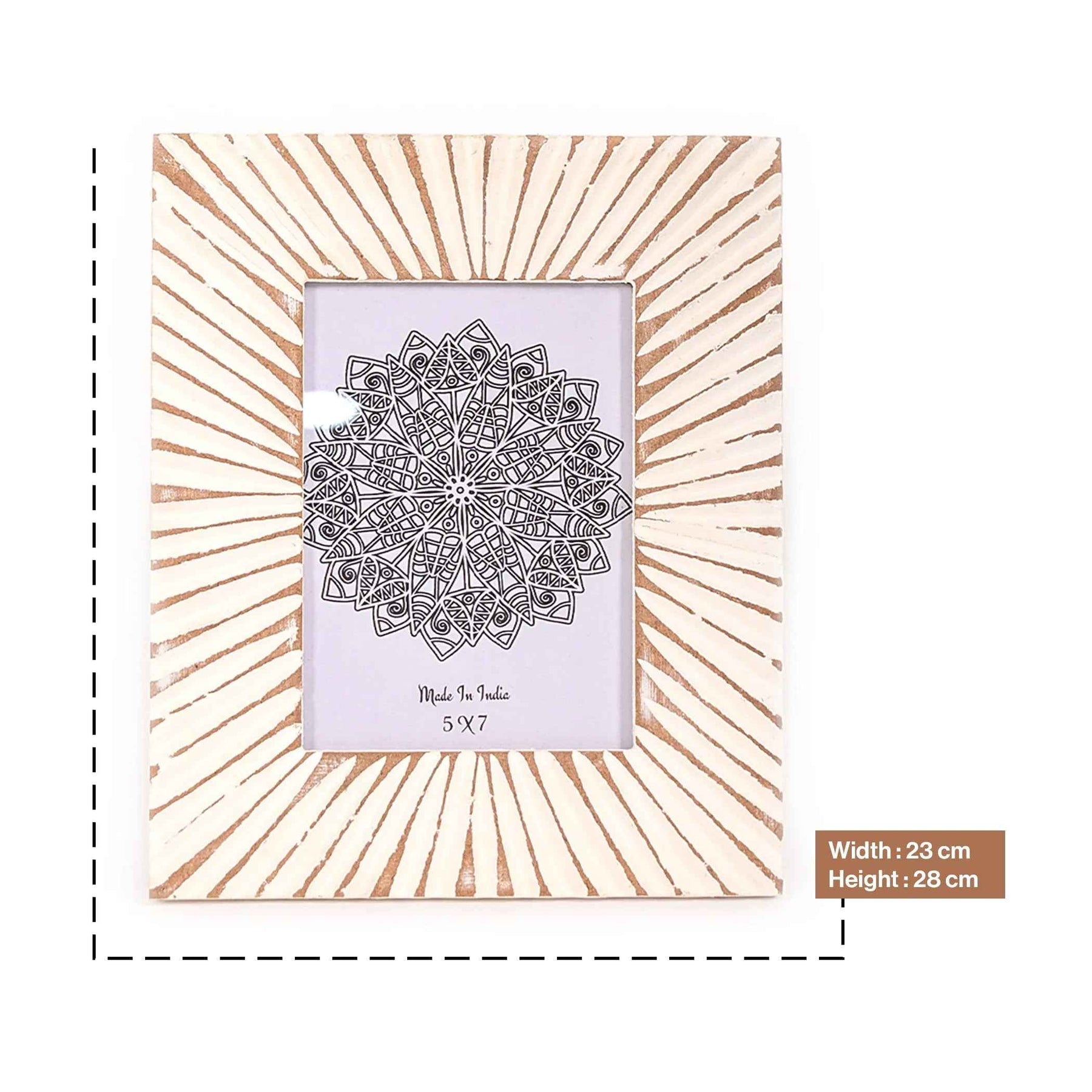 Handcrafted Wooden Sunburst Photo Frame in White & Gold