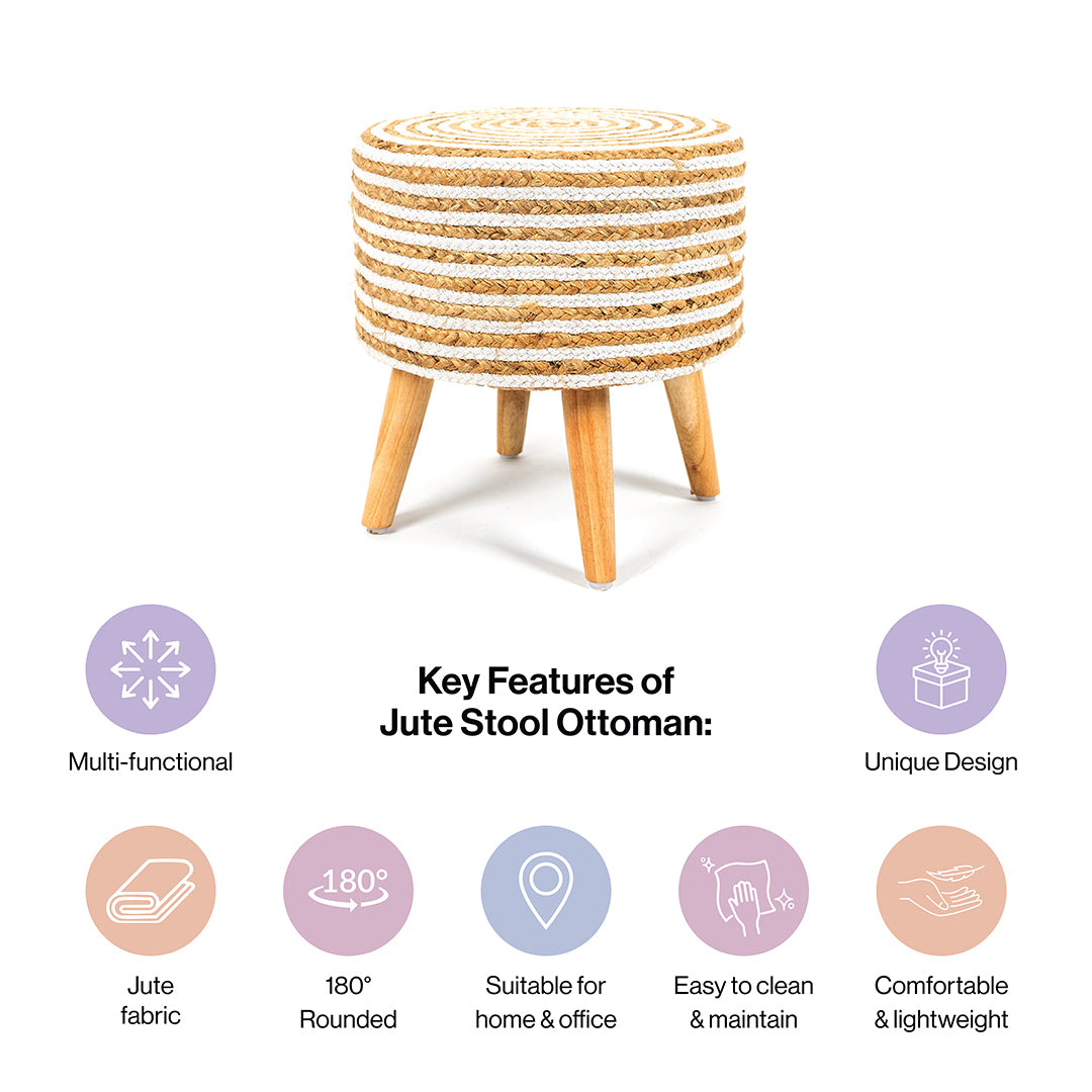 Jute Stool Living Room In Cream Pearl