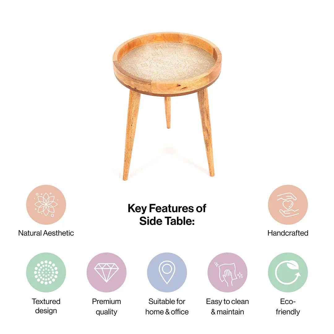 Round Side Tables in White Flower Design for Living Room