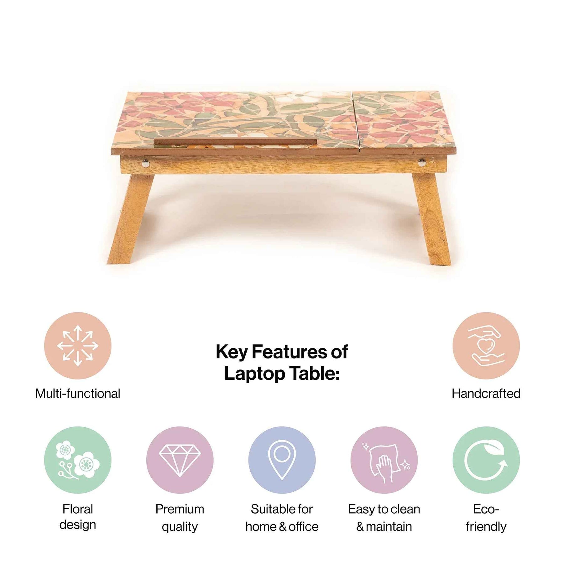 Mango Wood Handmade Folding Laptop Table in Yellow Mosaic with Epoxy Resin