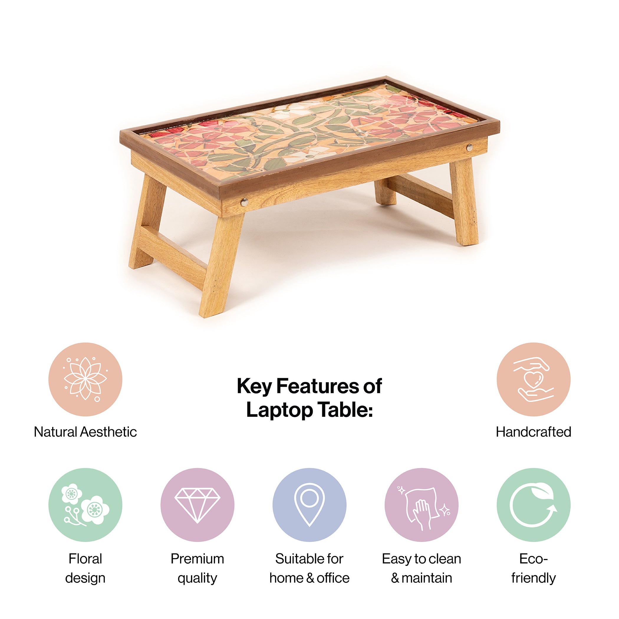 Mango Wood Handmade Fixed Mosaic Laptop Table with Epoxy Resin