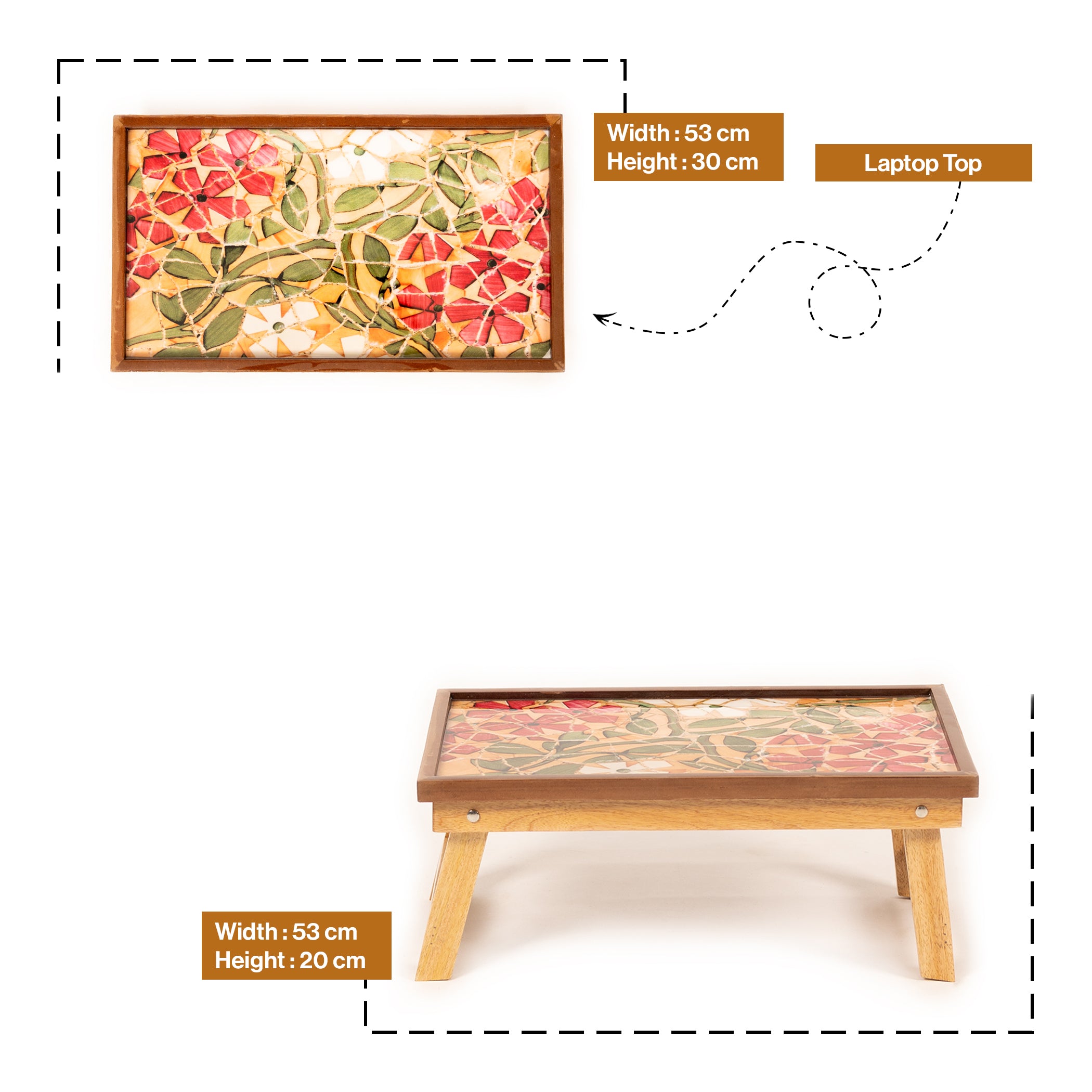 Mango Wood Handmade Fixed Mosaic Laptop Table with Epoxy Resin