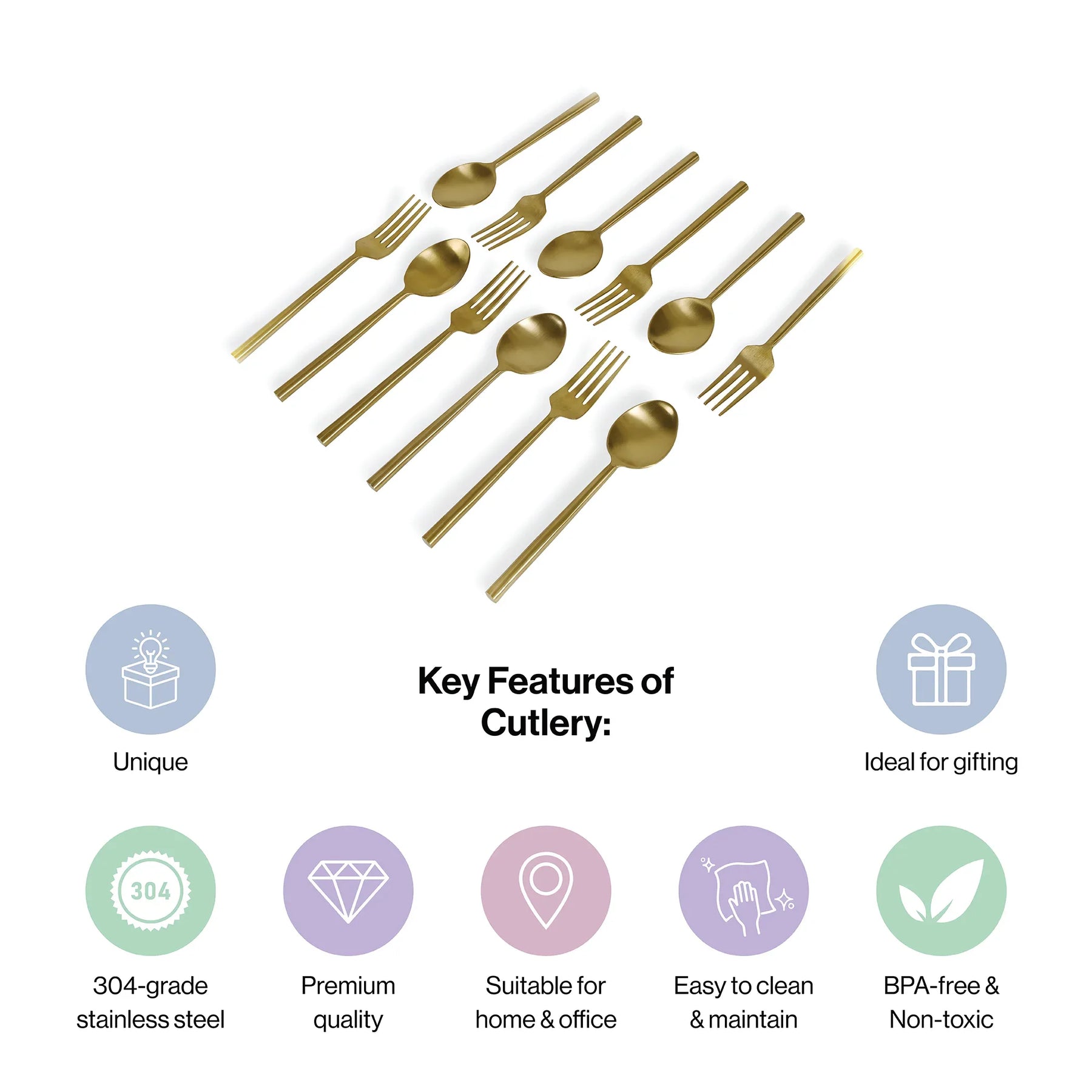 Stainless Steel Gold-Toned Cutlery Set of 12
