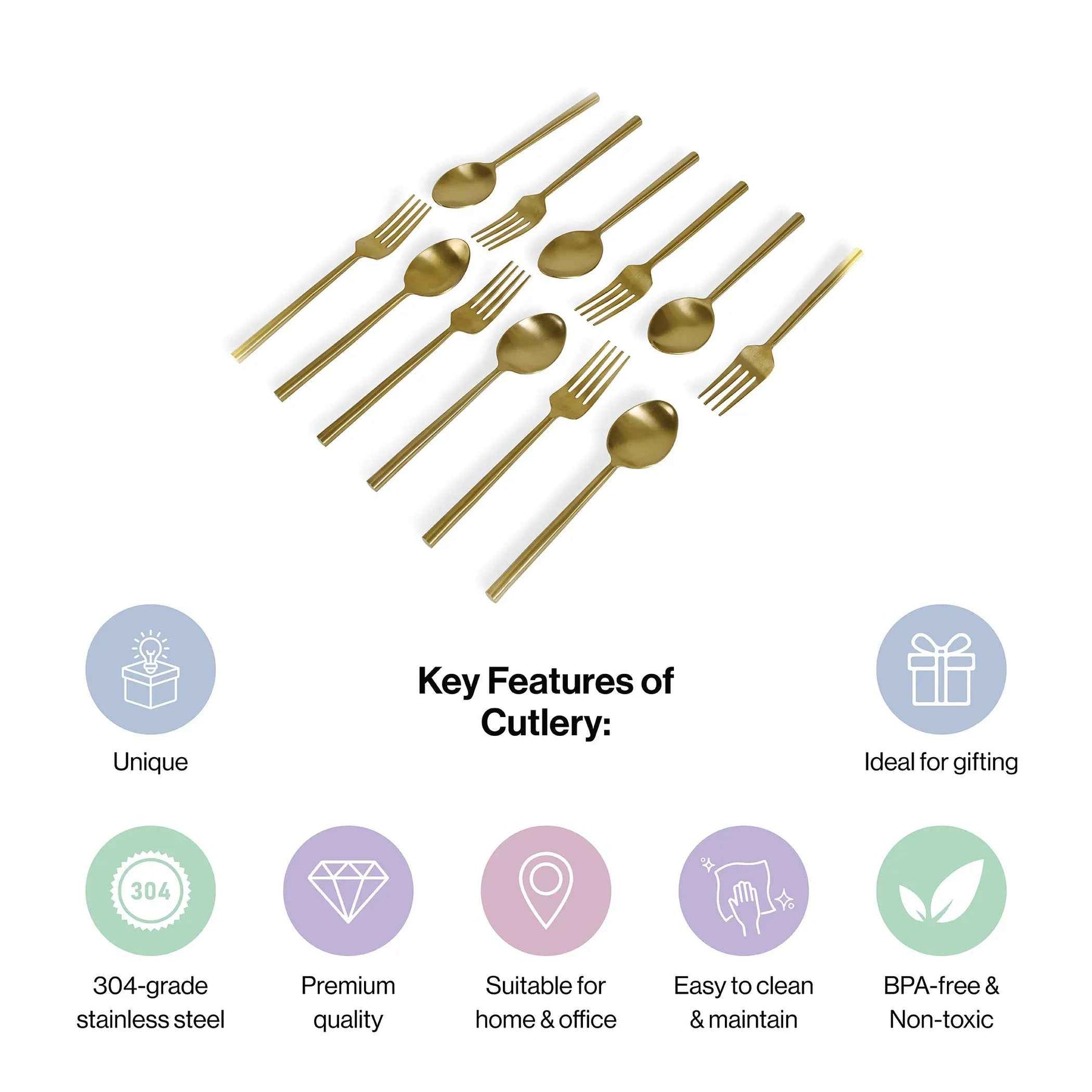 Minimalist Gold Stainless Steel Spoon & Fork Set of 12