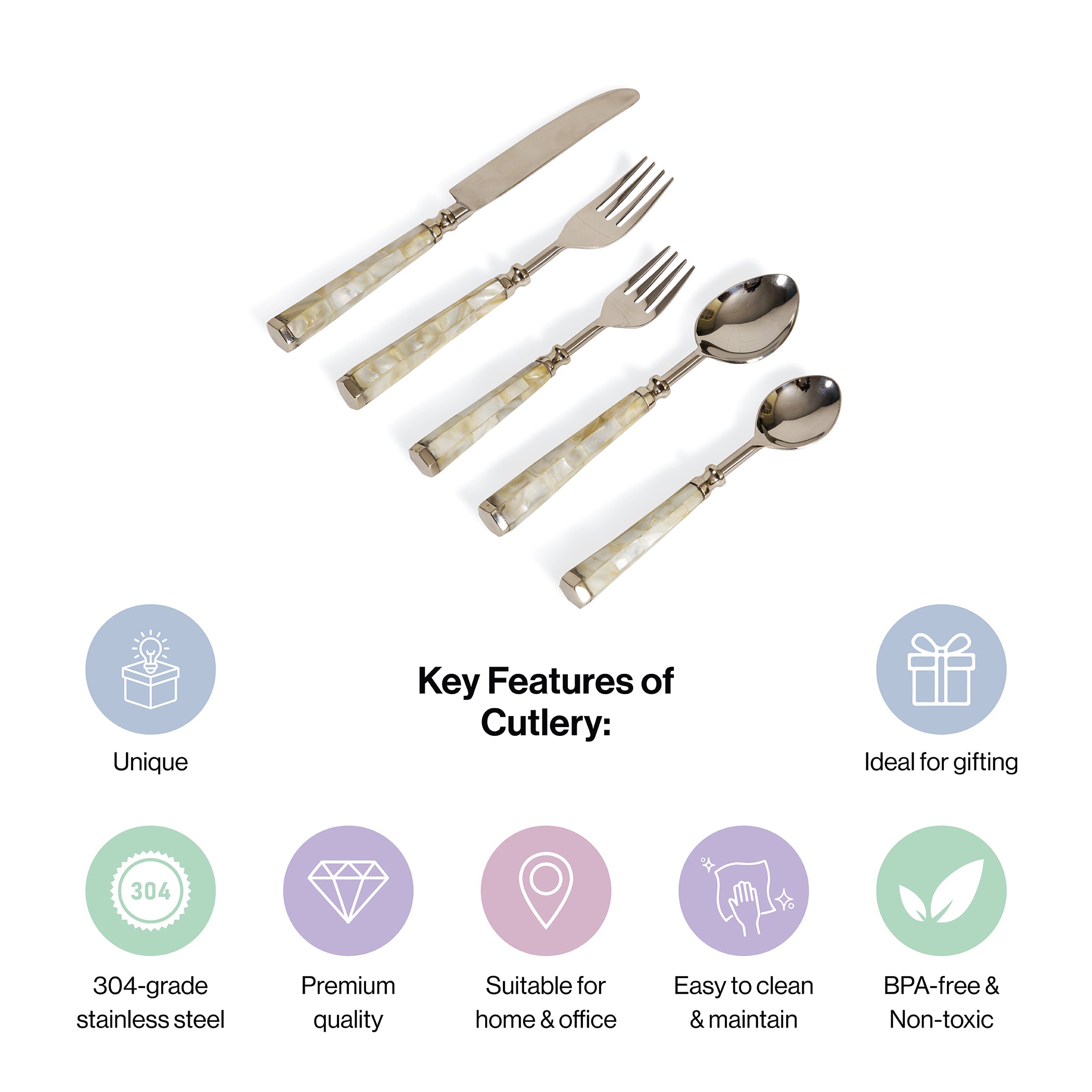 Mother Of Pearl Stainless Steel Cutlery Set Of 5