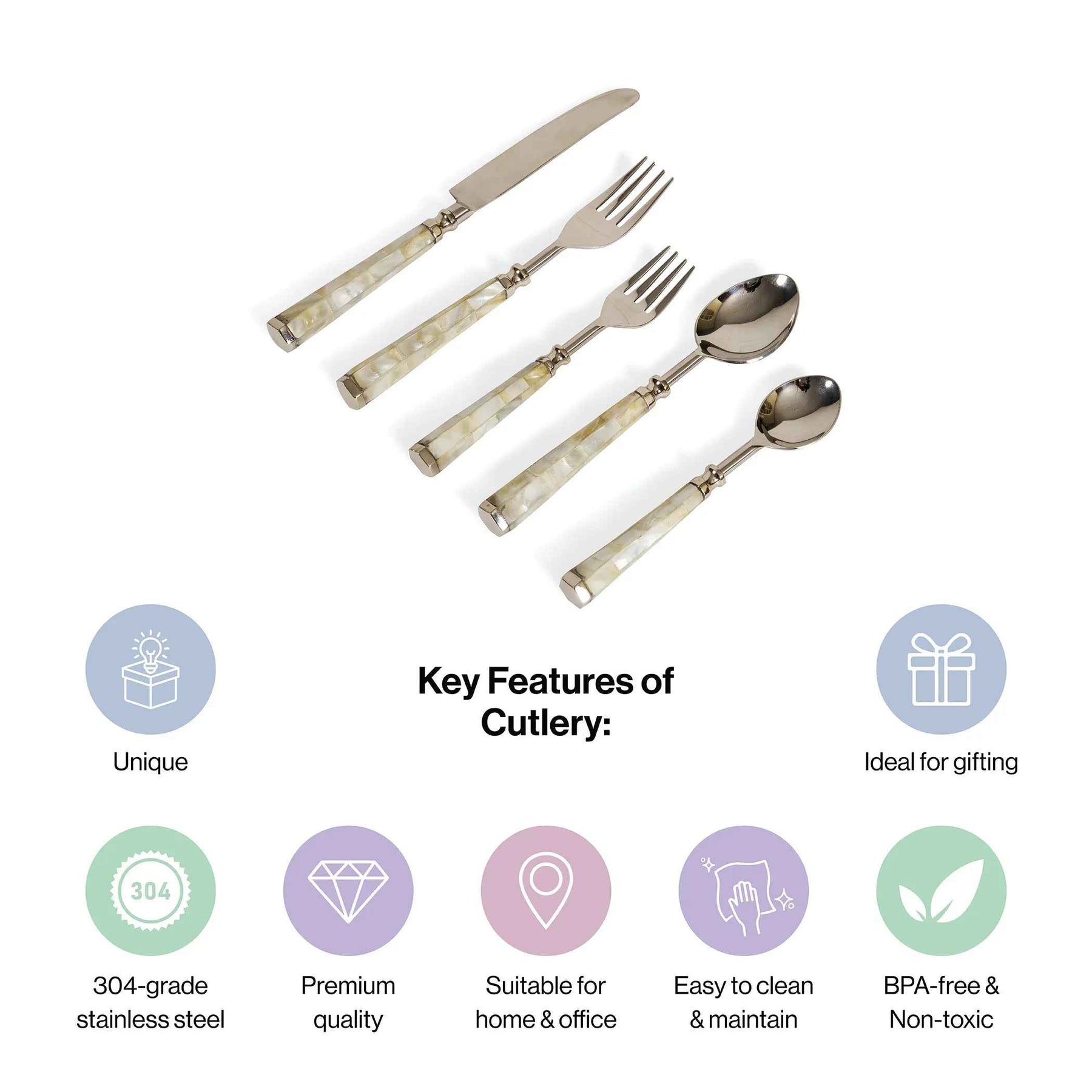 Mother Of Pearl Stainless Steel Cutlery Set Of 5