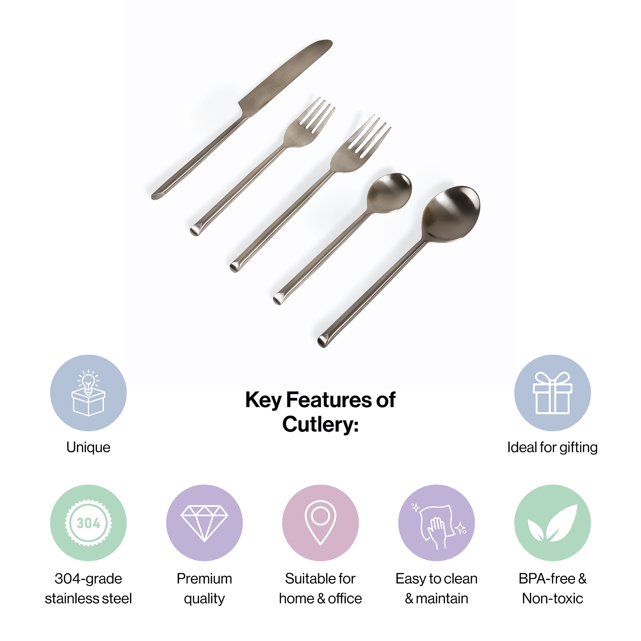 Matt Finish Stainless Steel Cutlery set of 5