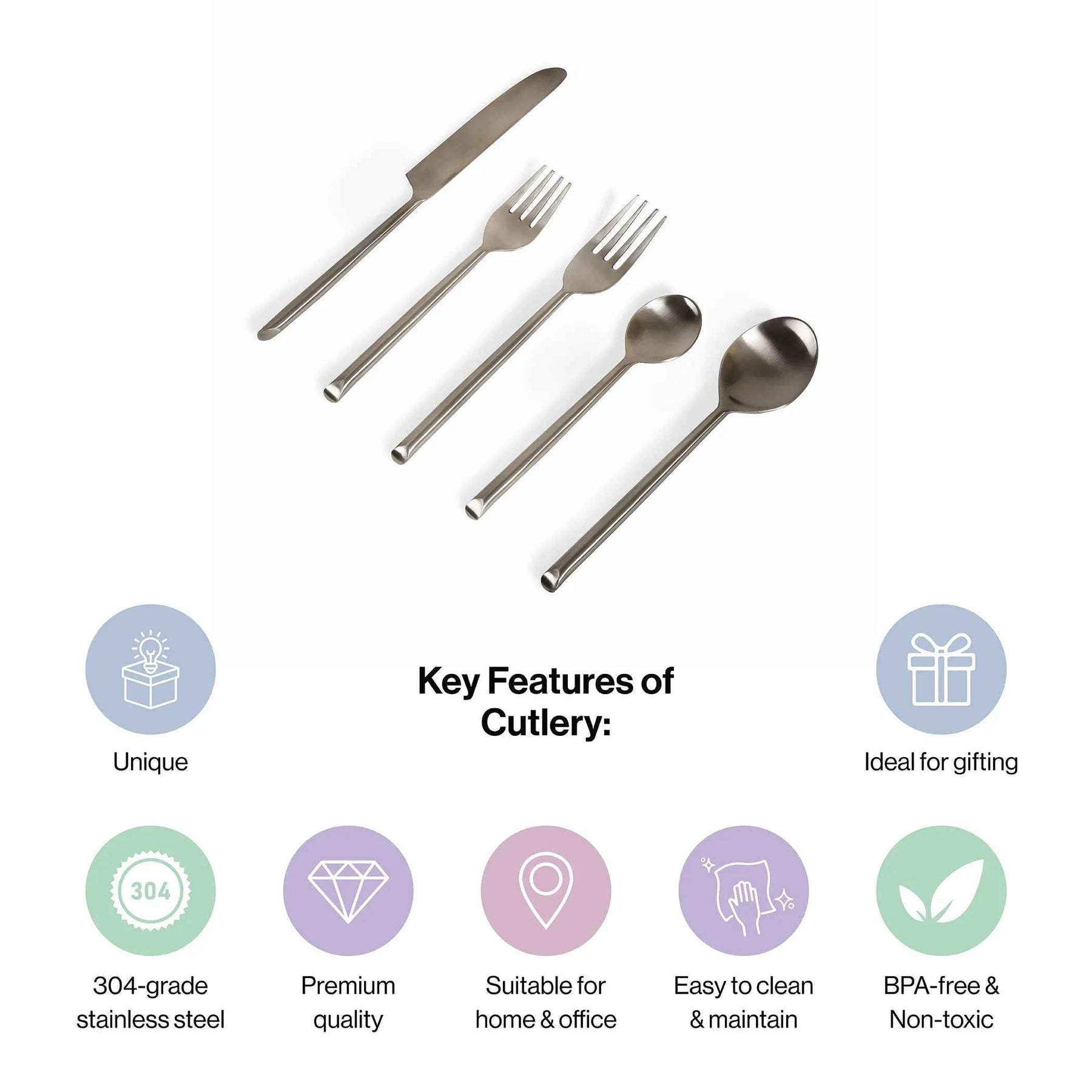 Premium Matt Finish Stainless Steel Cutlery set of 5