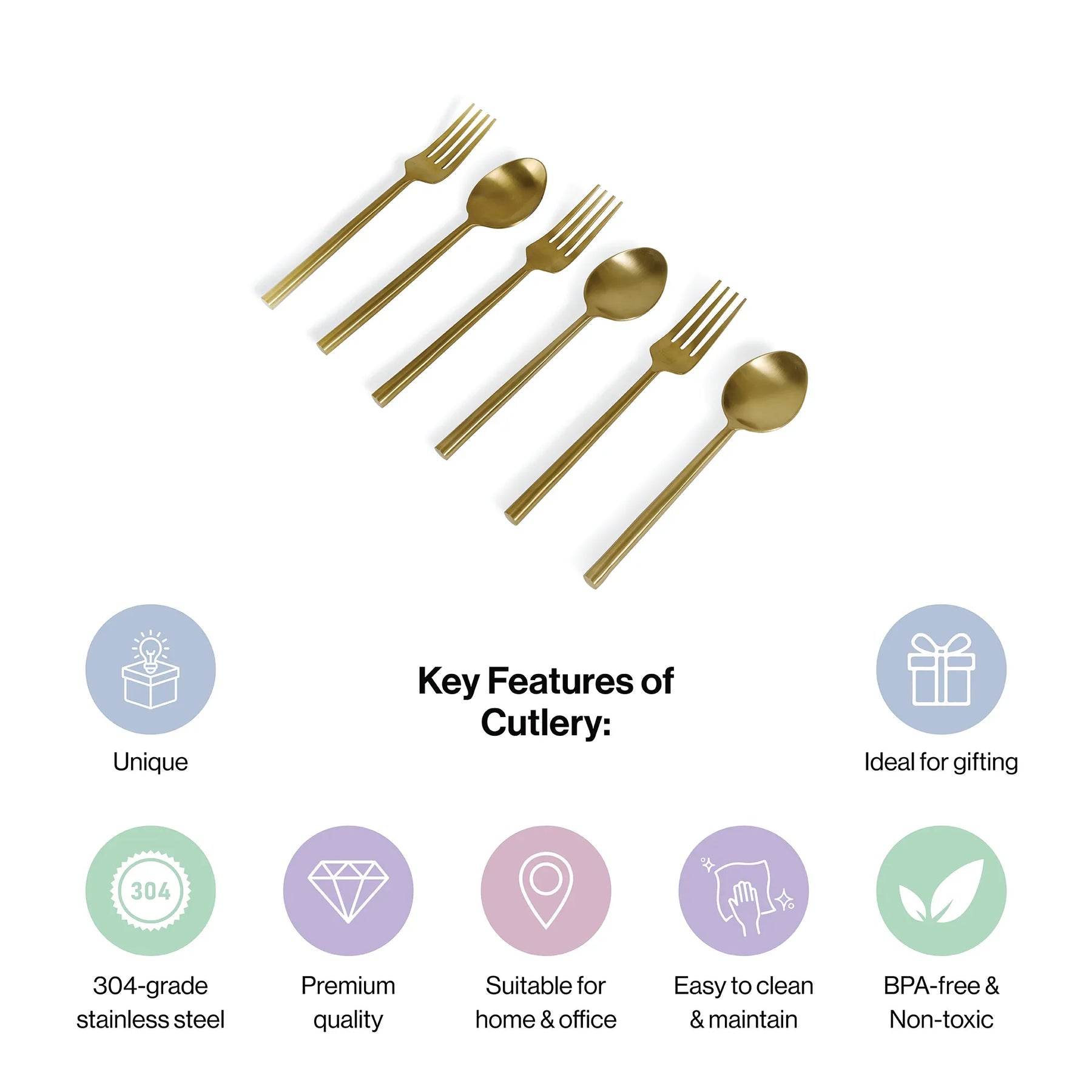 Stainless Steel Gold-Toned Cutlery Set of 6