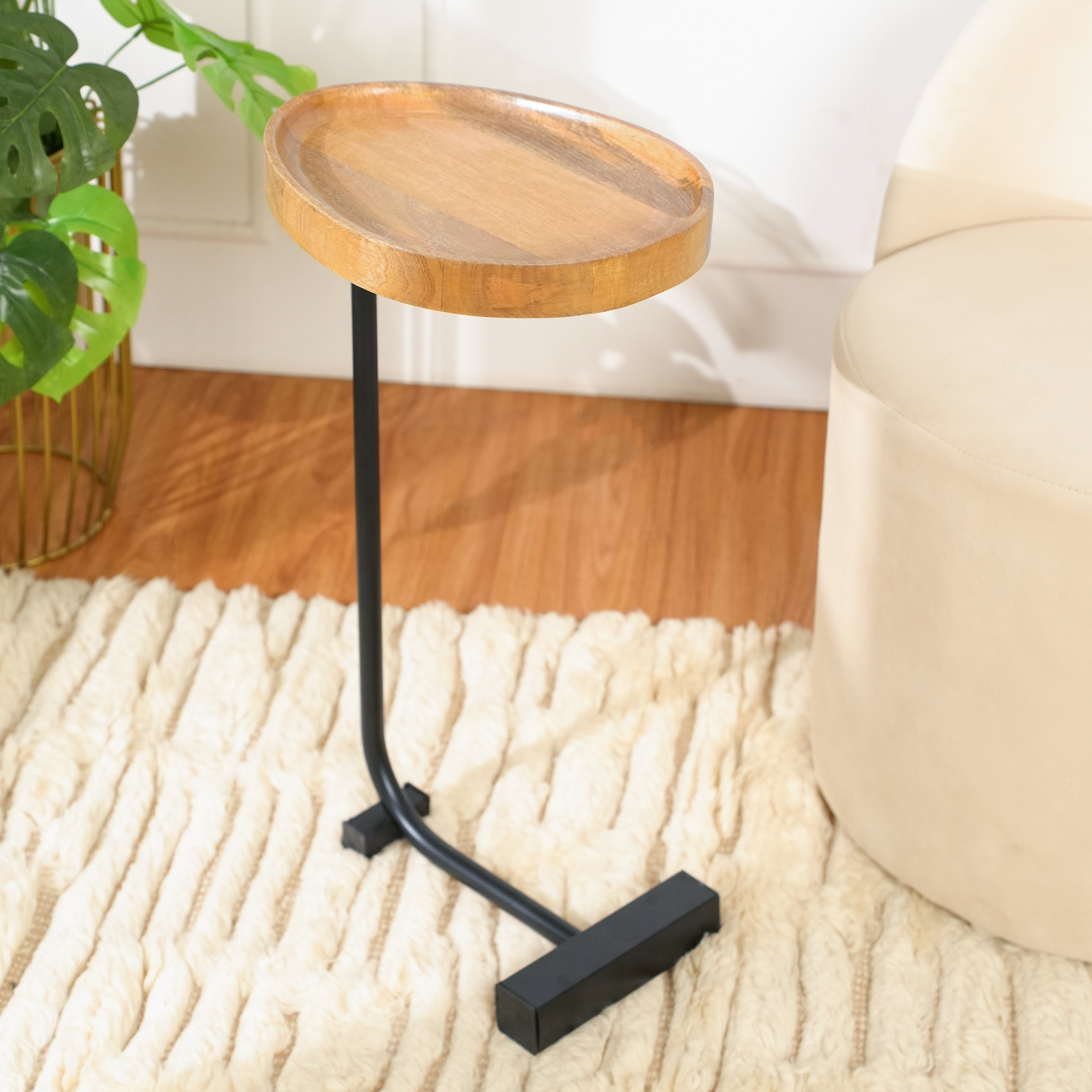 Wooden Tray Top C-Table with Black Metal Base