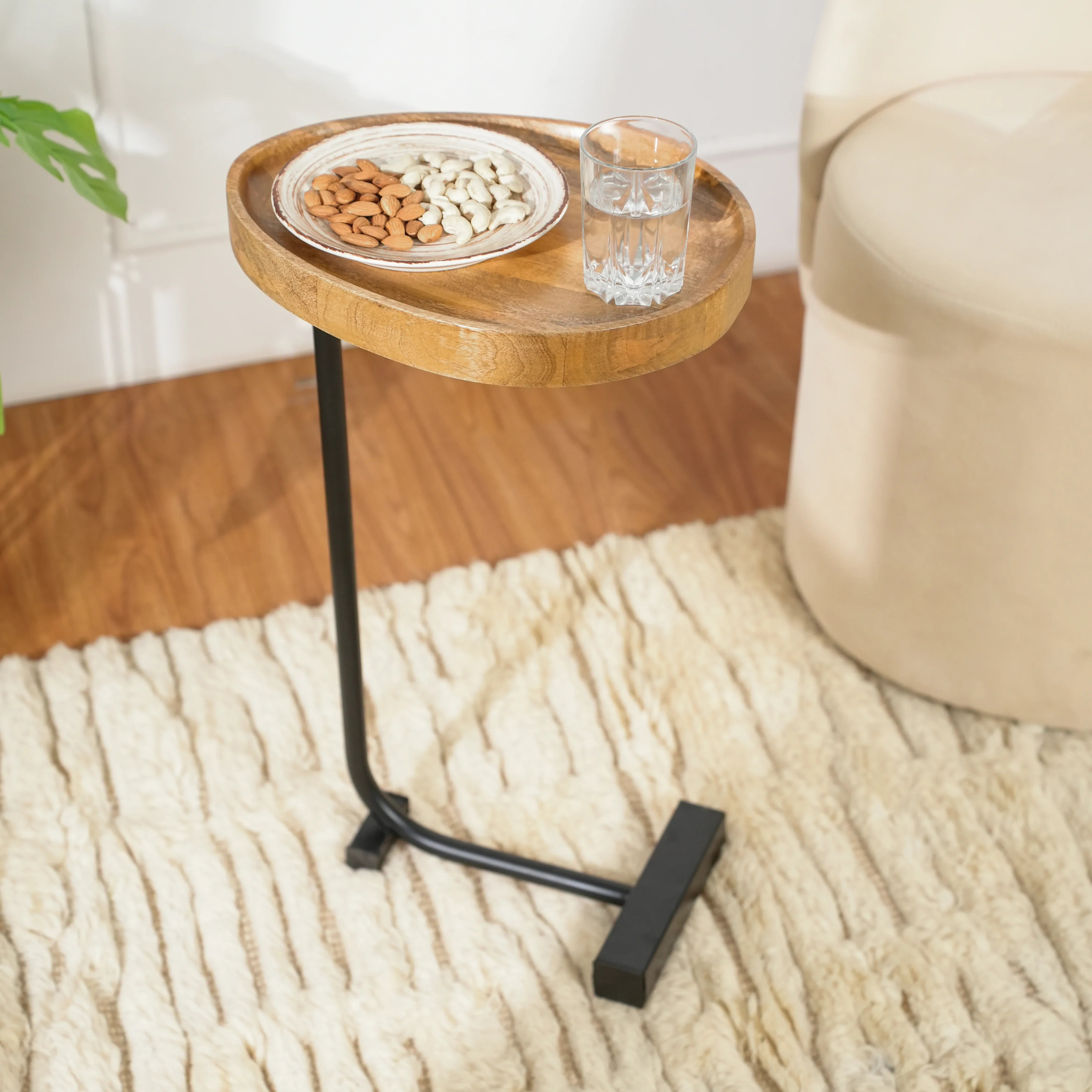 Wooden Tray Top C-Table with Black Metal Base