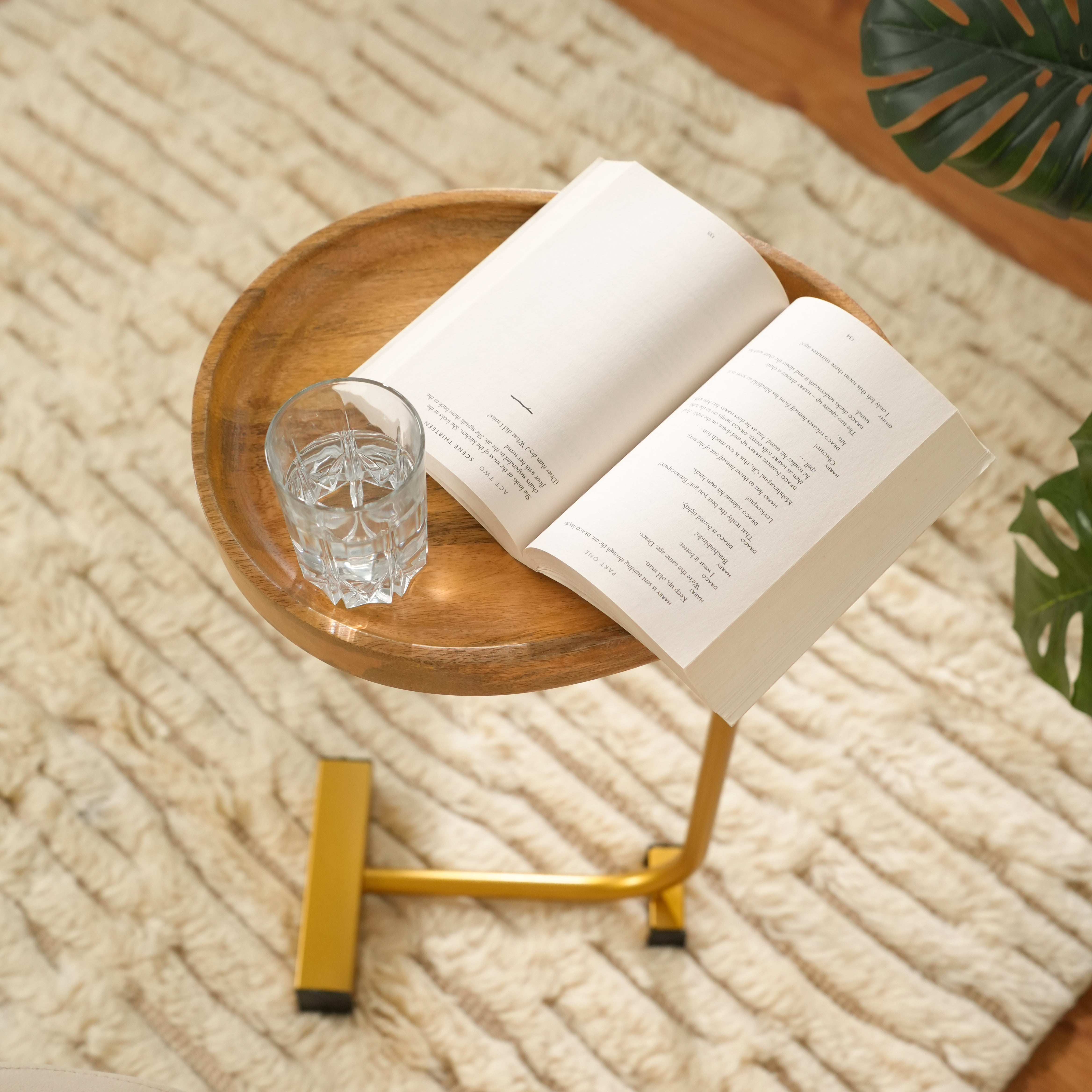 Wooden Tray Top C-Table with Golden Metal Base