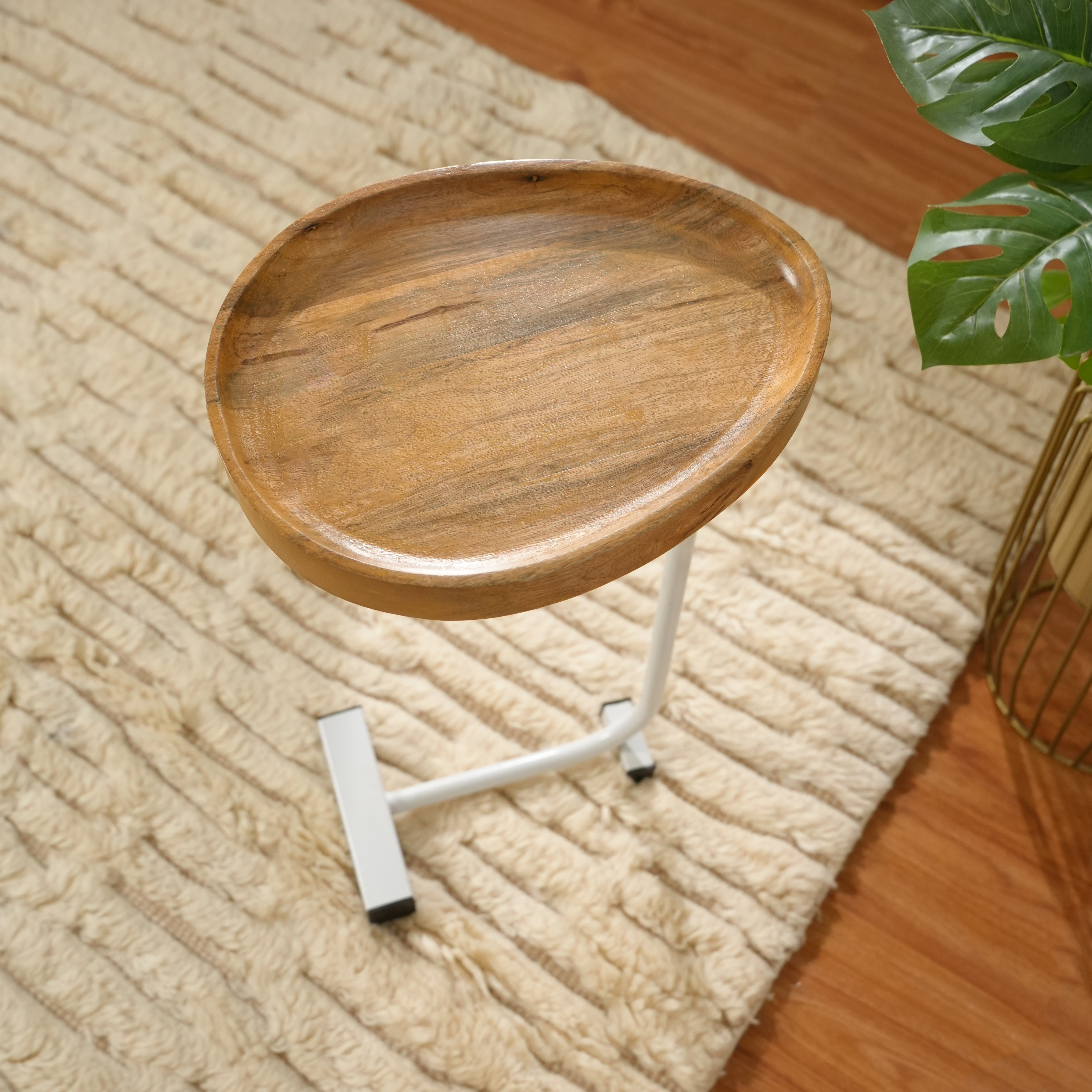 Wooden Tray Top C-Table with White Metal Base