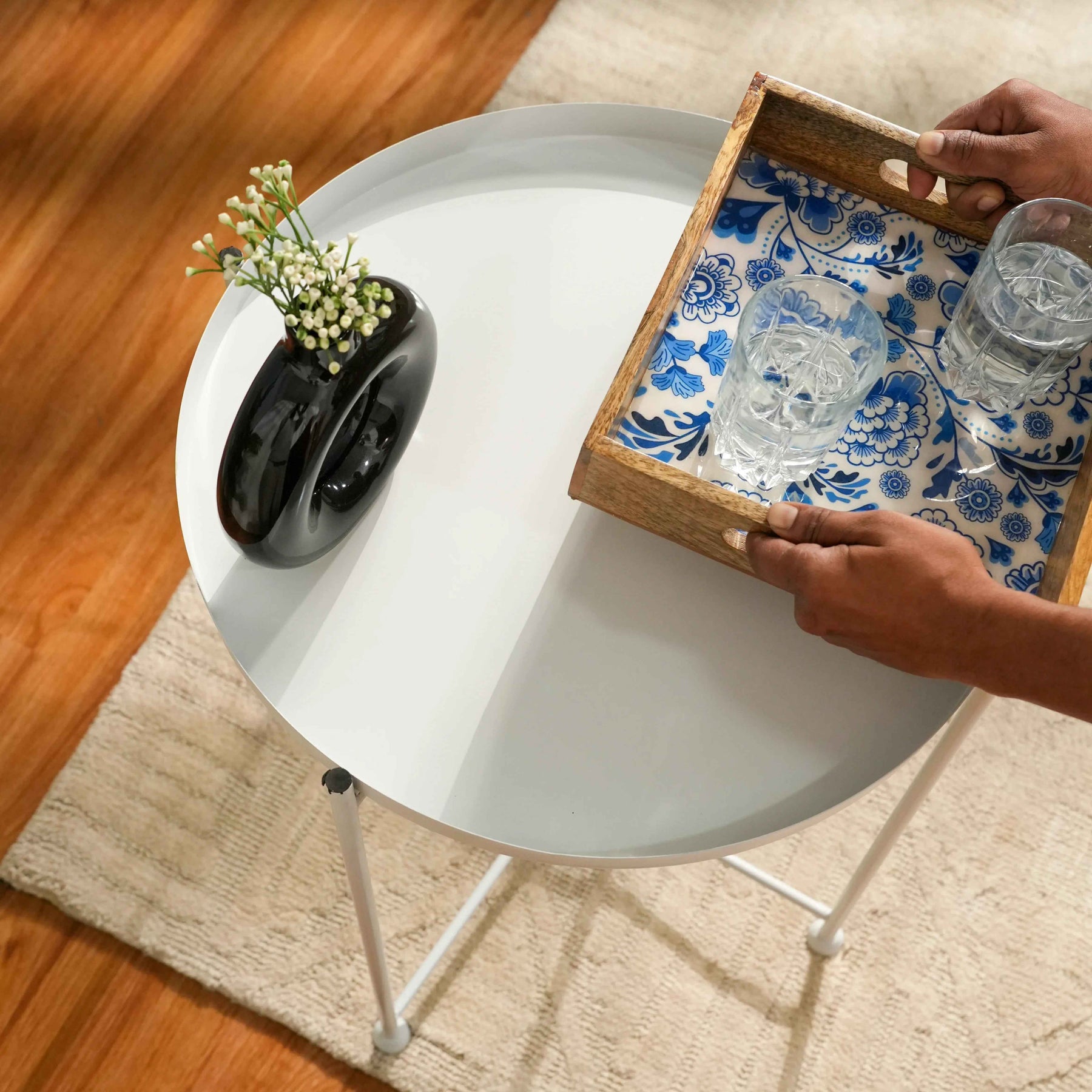 Modern Metal Coffee Side Table with X-Frame Base in White for Living Room