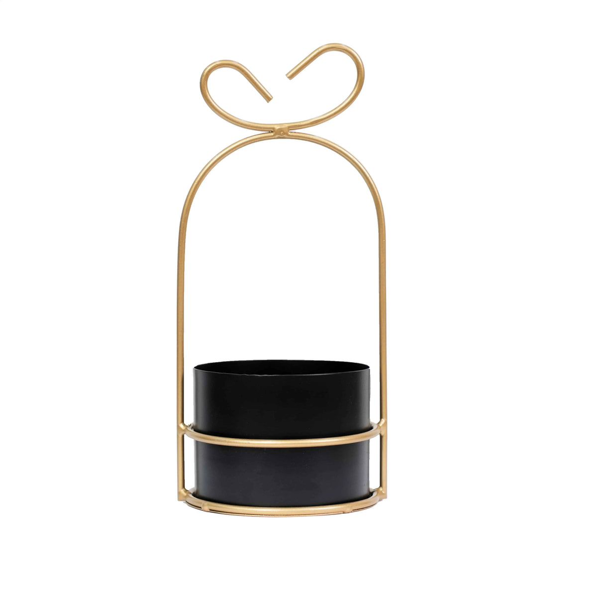 Metal Hanging Black Basket with Gold Wire Stand