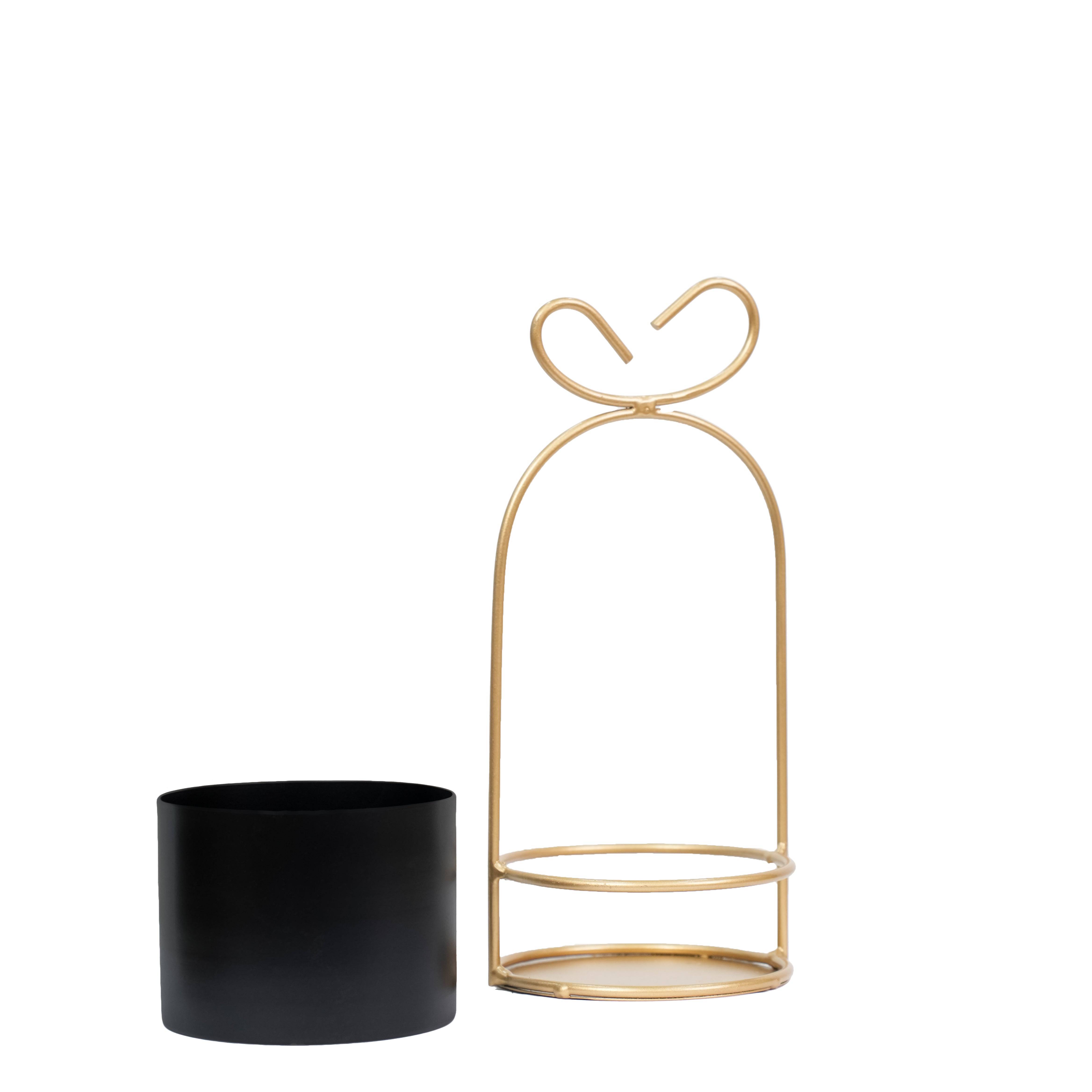 Hanging Black Metal Planter in Gold Wire Basket