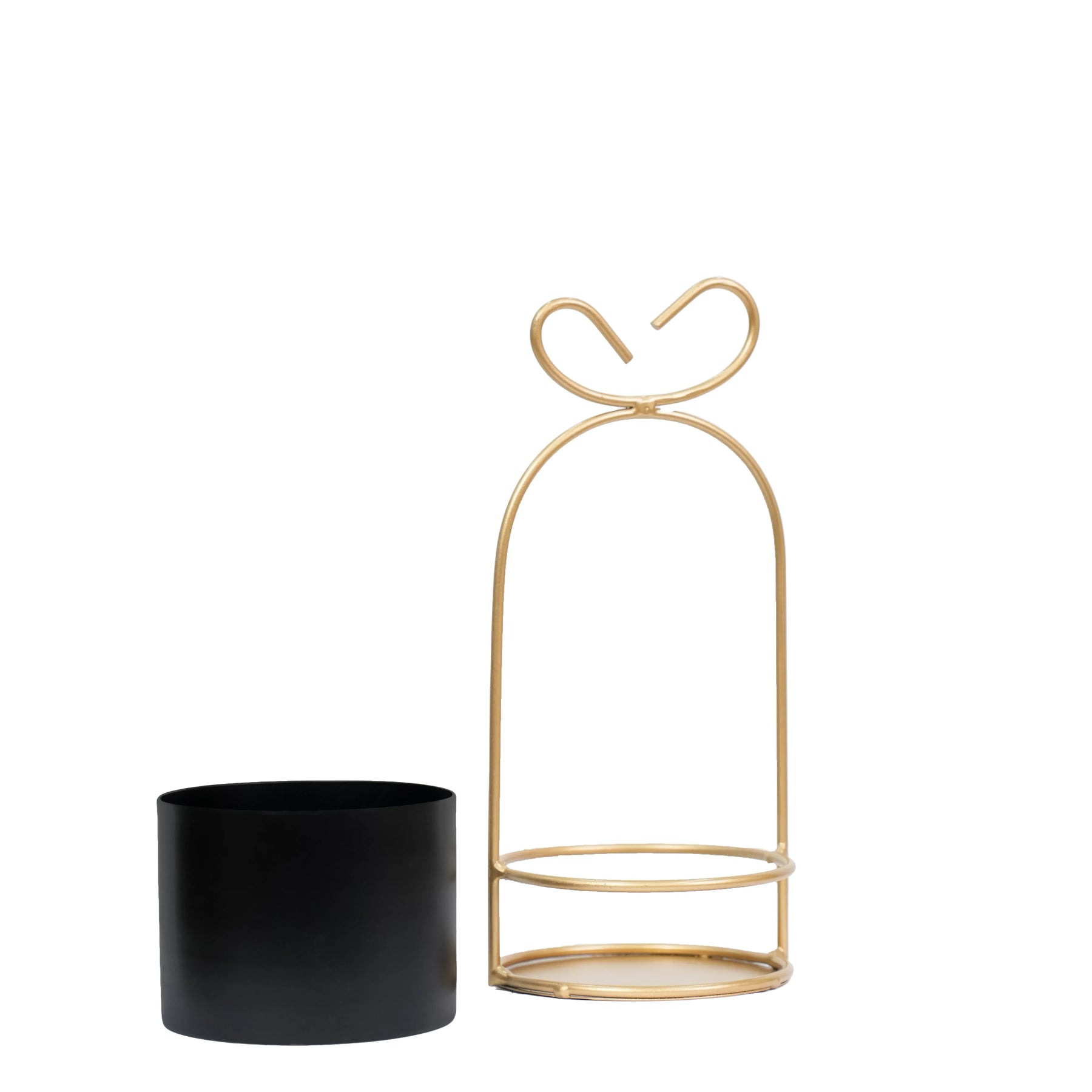 Hanging Black Metal Planter in Gold Wire Basket