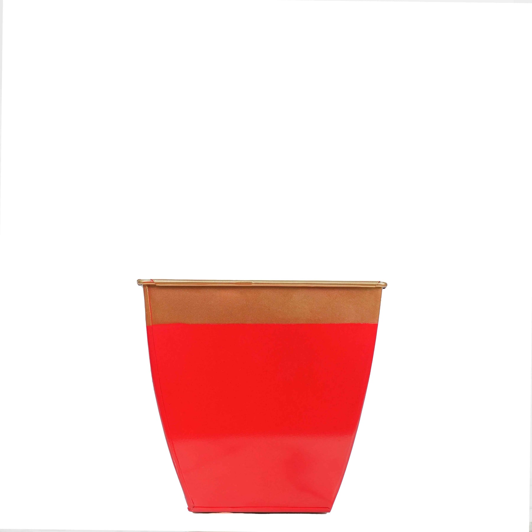 Modern Red Metal Planter with Golden Rim for Garden Decor