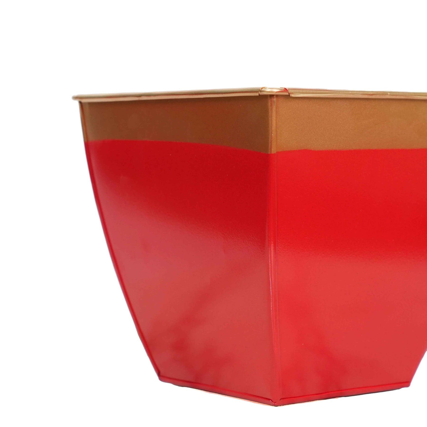 Modern Red Metal Planter with Golden Rim for Garden Decor