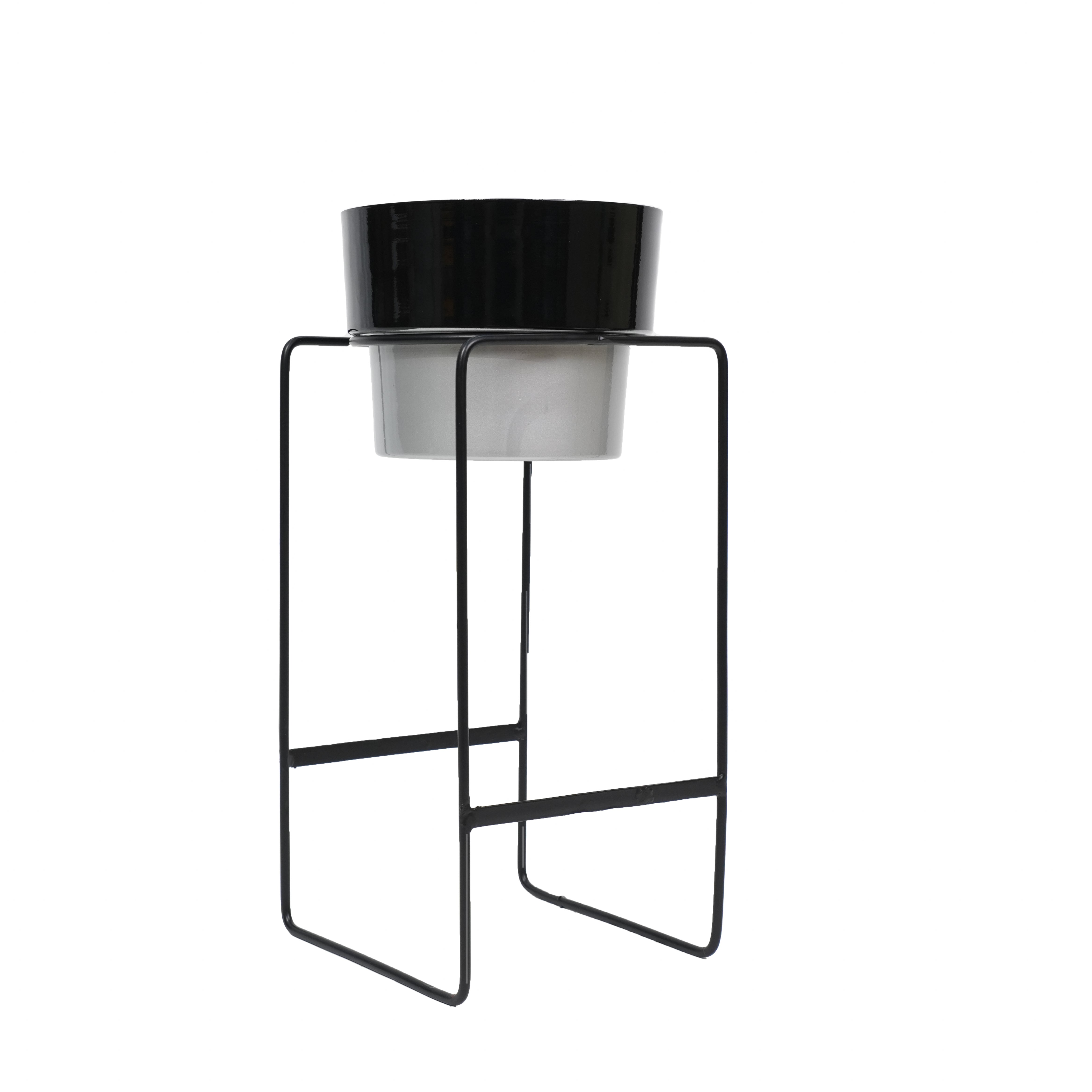 Modern Elevated Metal Planter Stand Black
