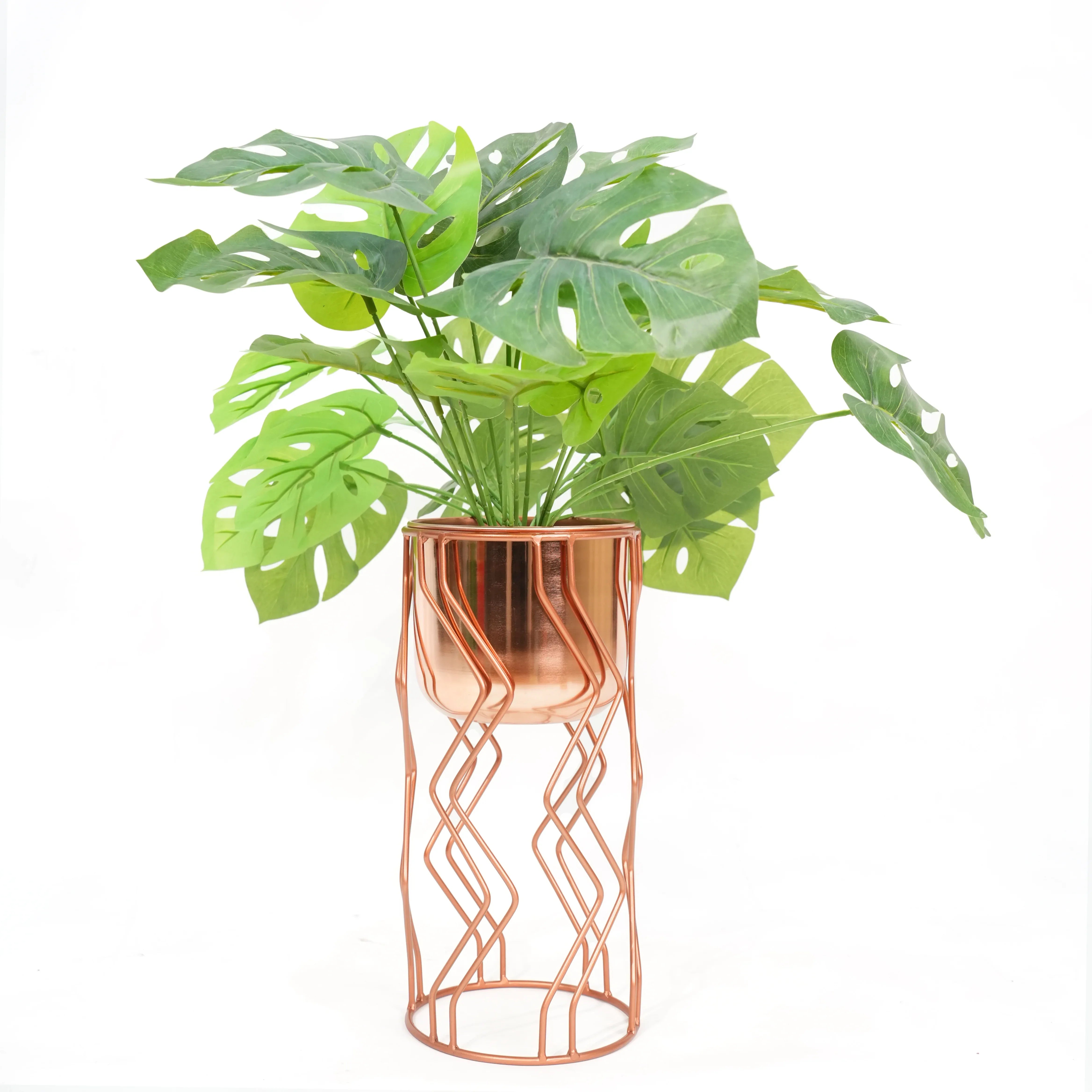 Geometric Wire Copper Planter with Stand Set of 2