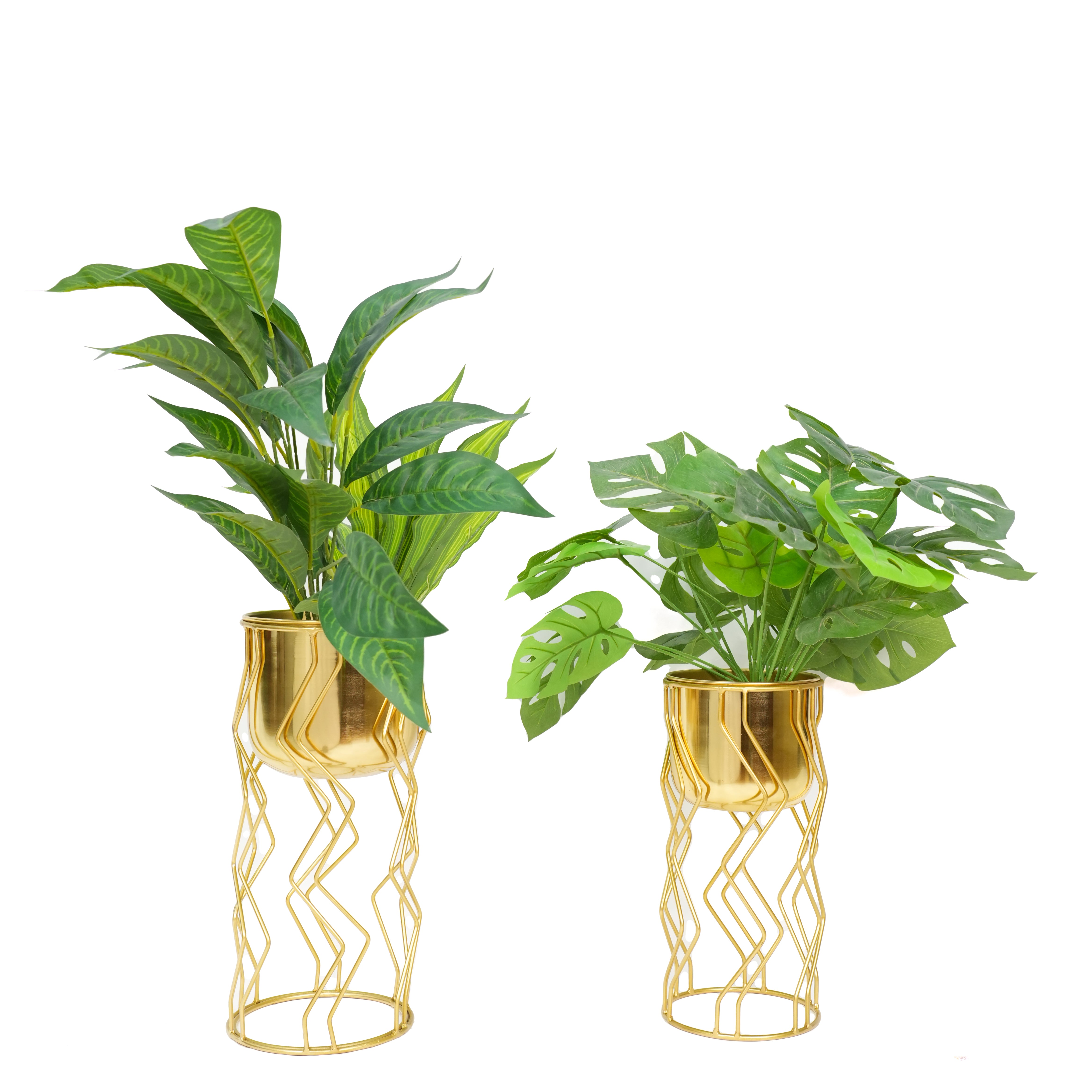 Geometric Wire Gold Planter with Stand Set of 2
