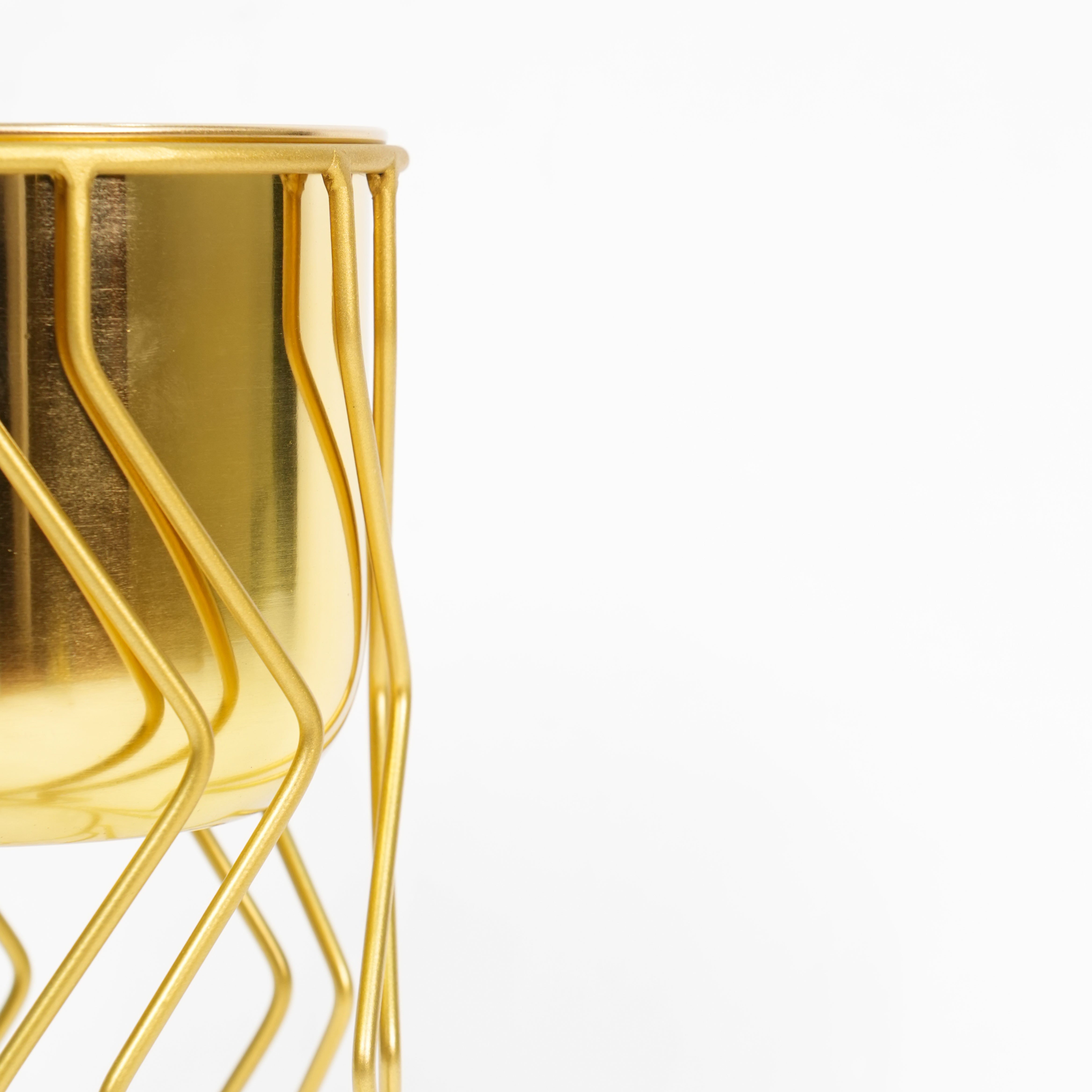 Geometric Wire Gold Planter with Stand Set of 2