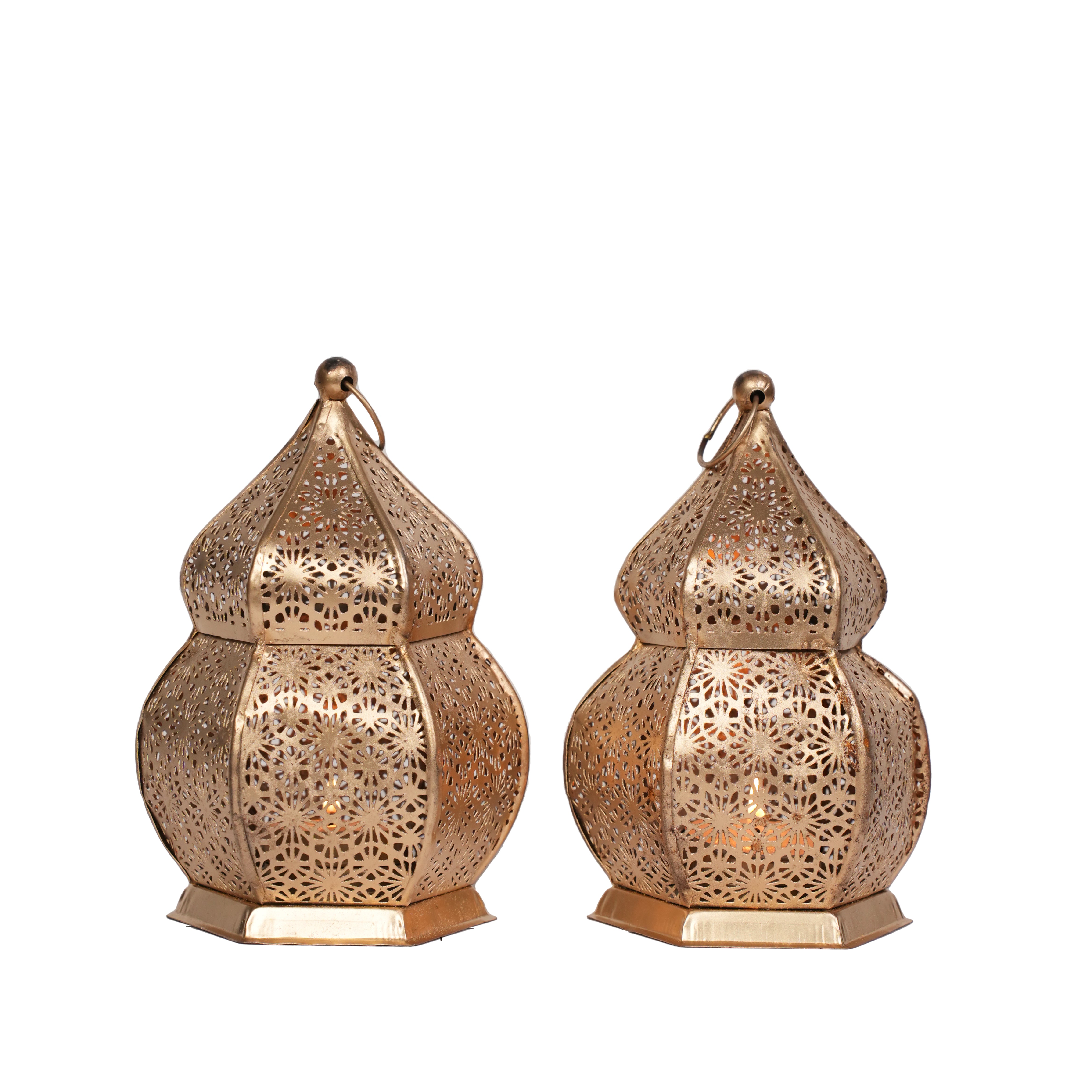 Copper Polish Moroccan Style Lanterns Set of 2