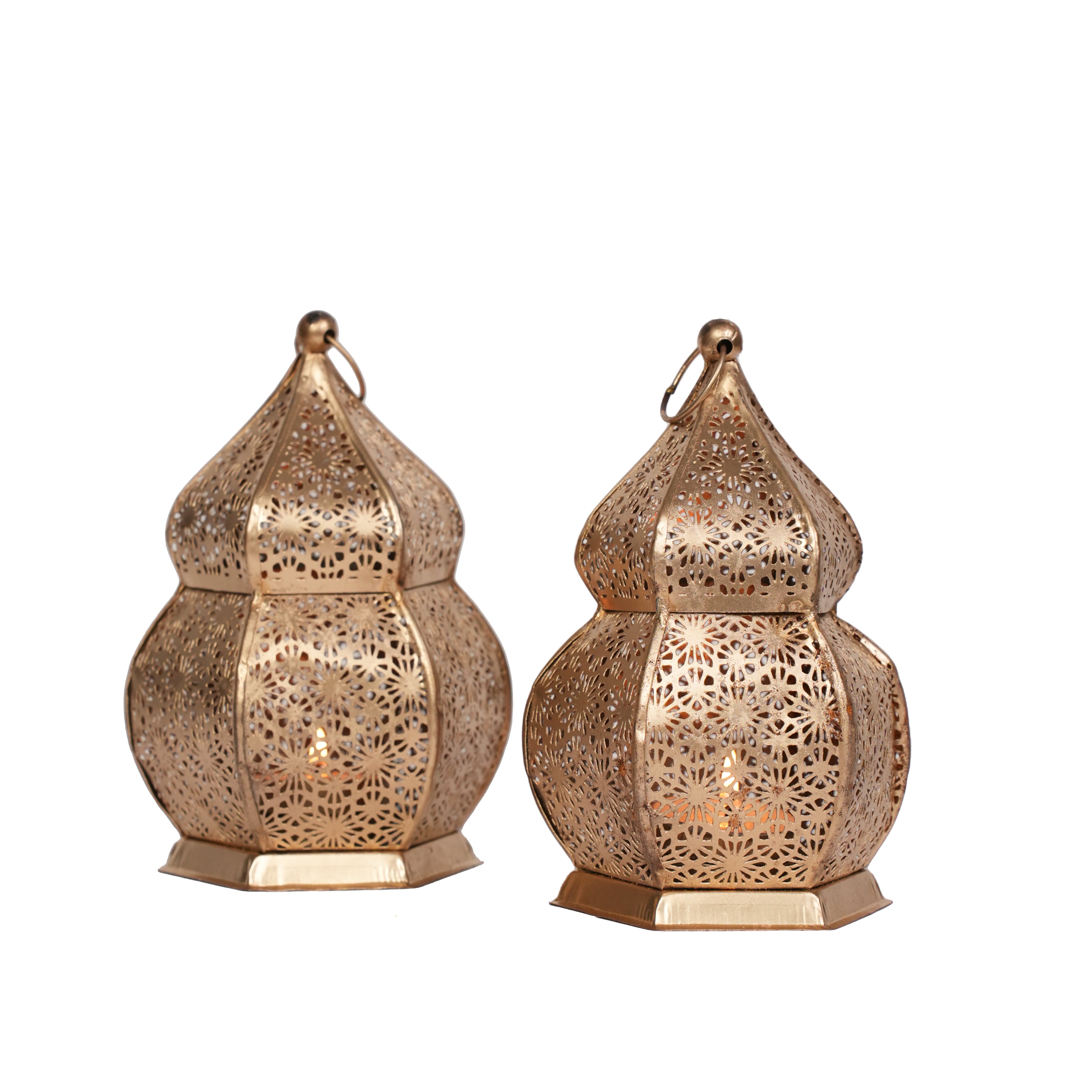 Copper Polish Moroccan Style Lanterns Set of 2