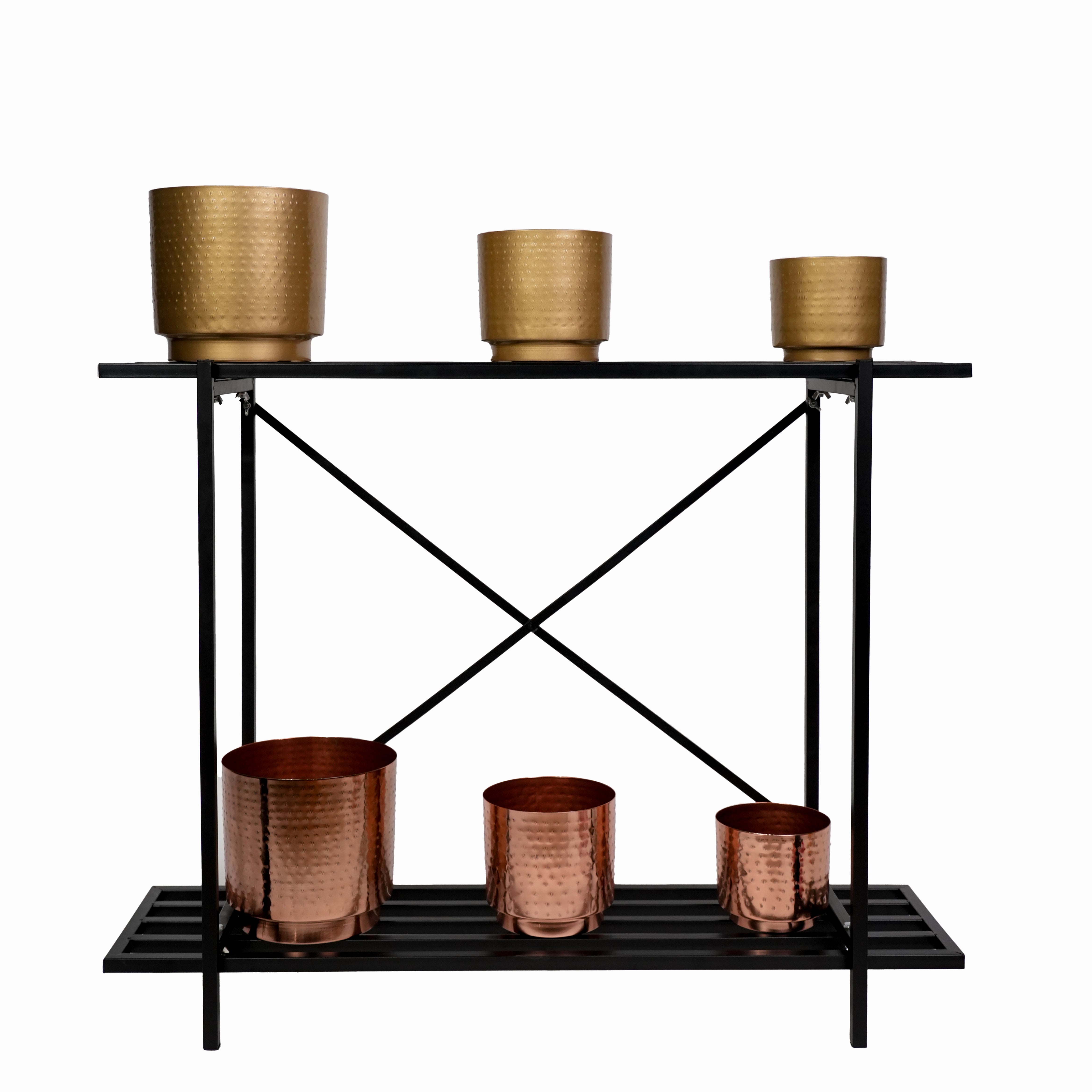 Modern Black 2 Tier Metal Plant Stand
