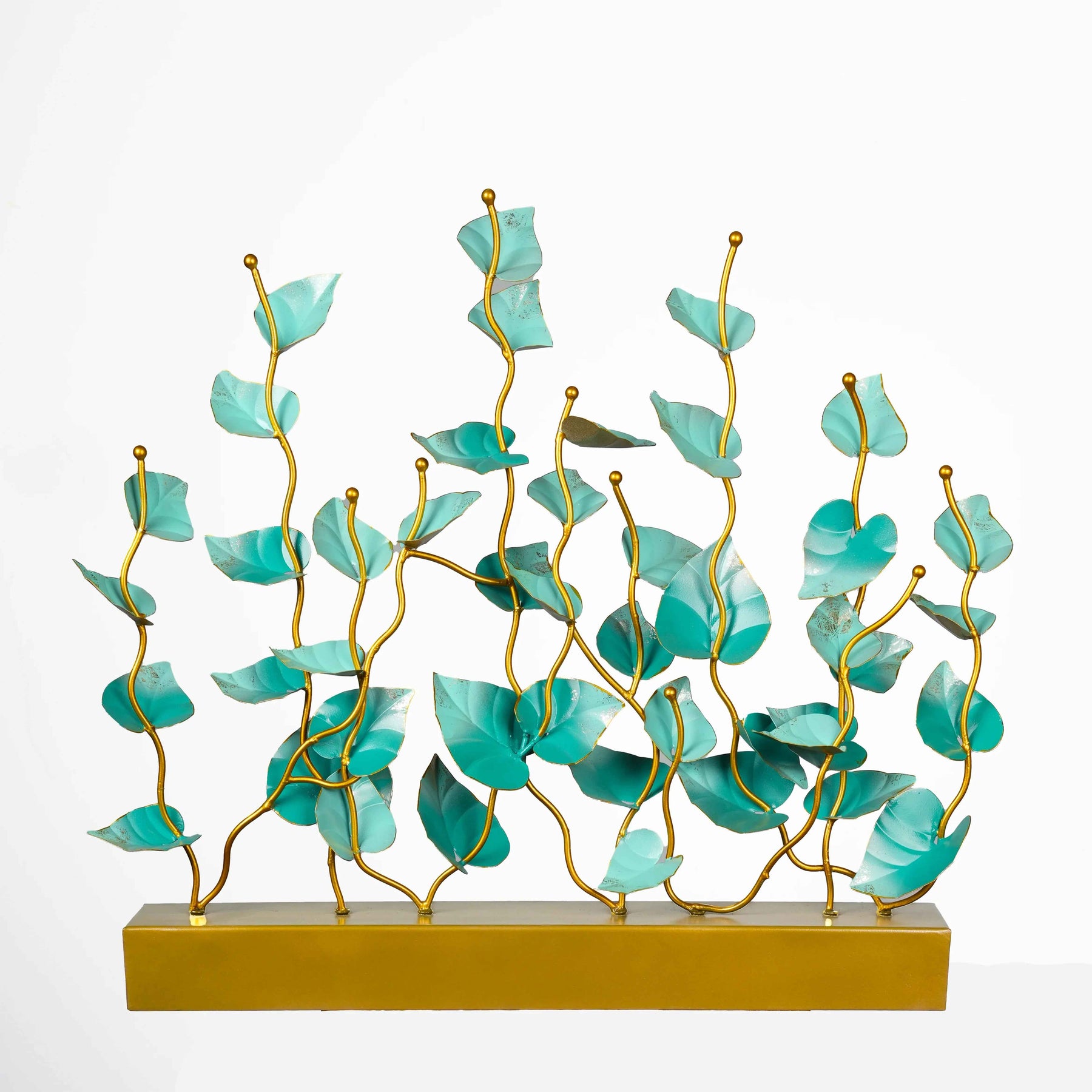 Metal Artwork Table Decor in Green Leaves