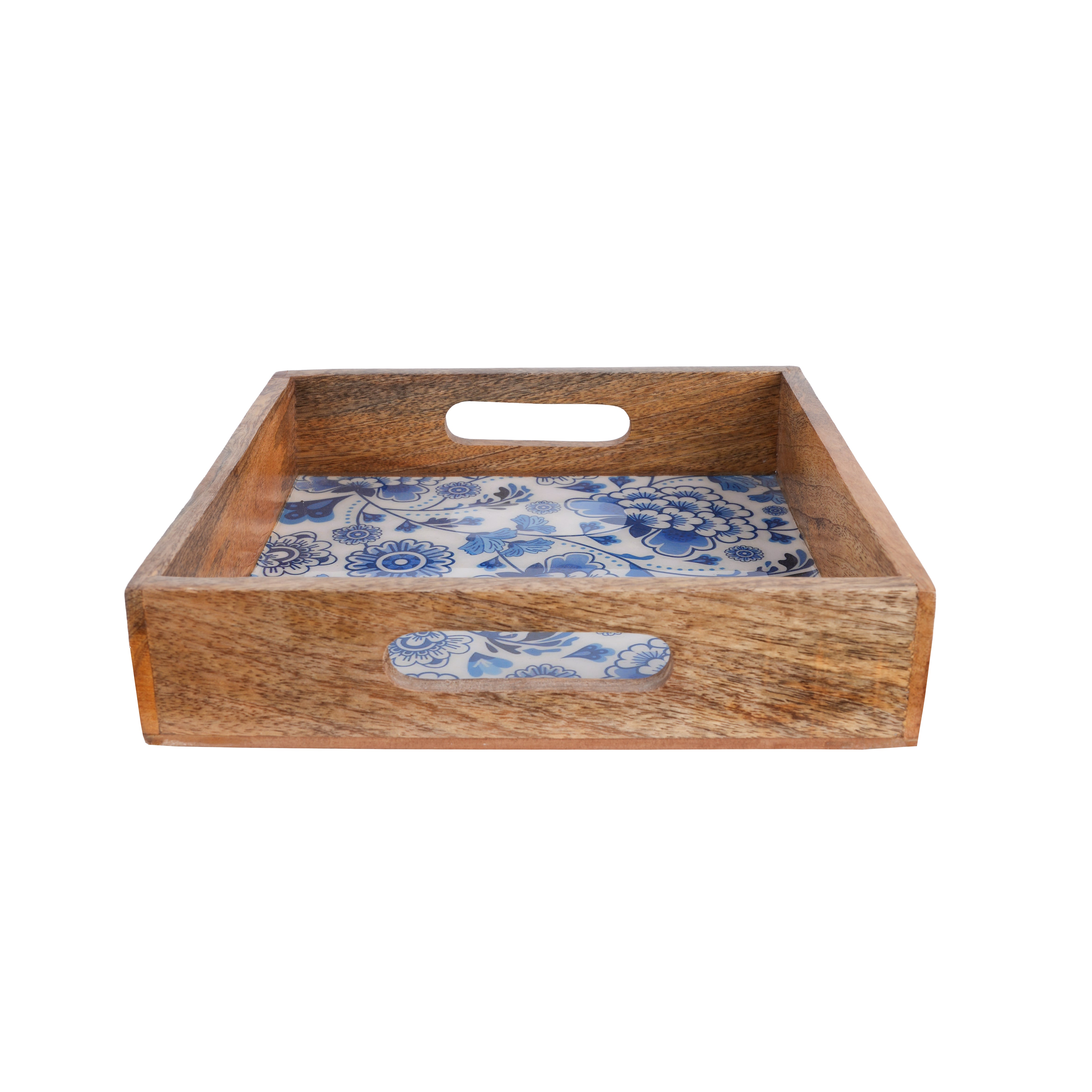 Wooden Serving Tray in Blueflower Design